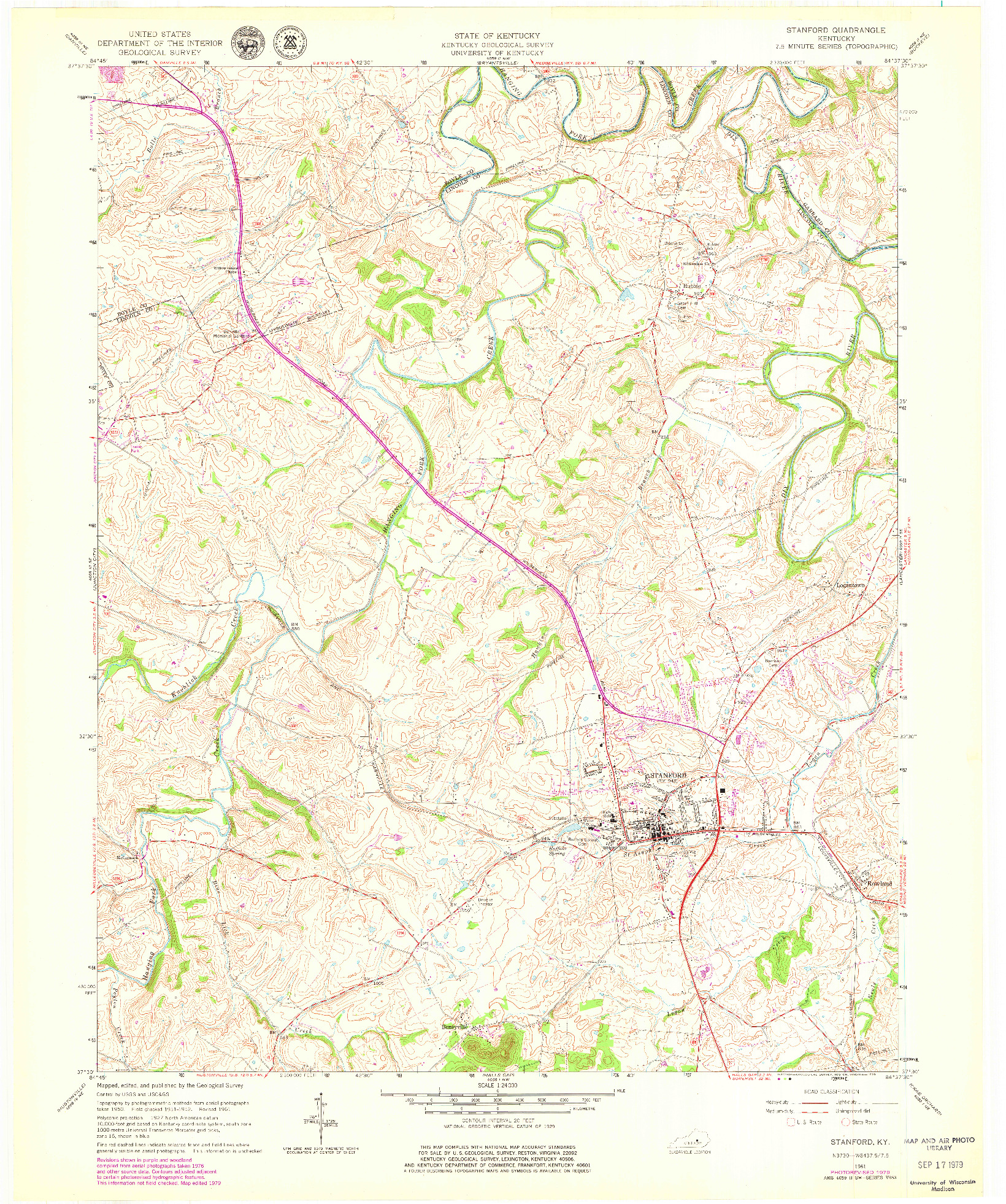 USGS 1:24000-SCALE QUADRANGLE FOR STANFORD, KY 1961
