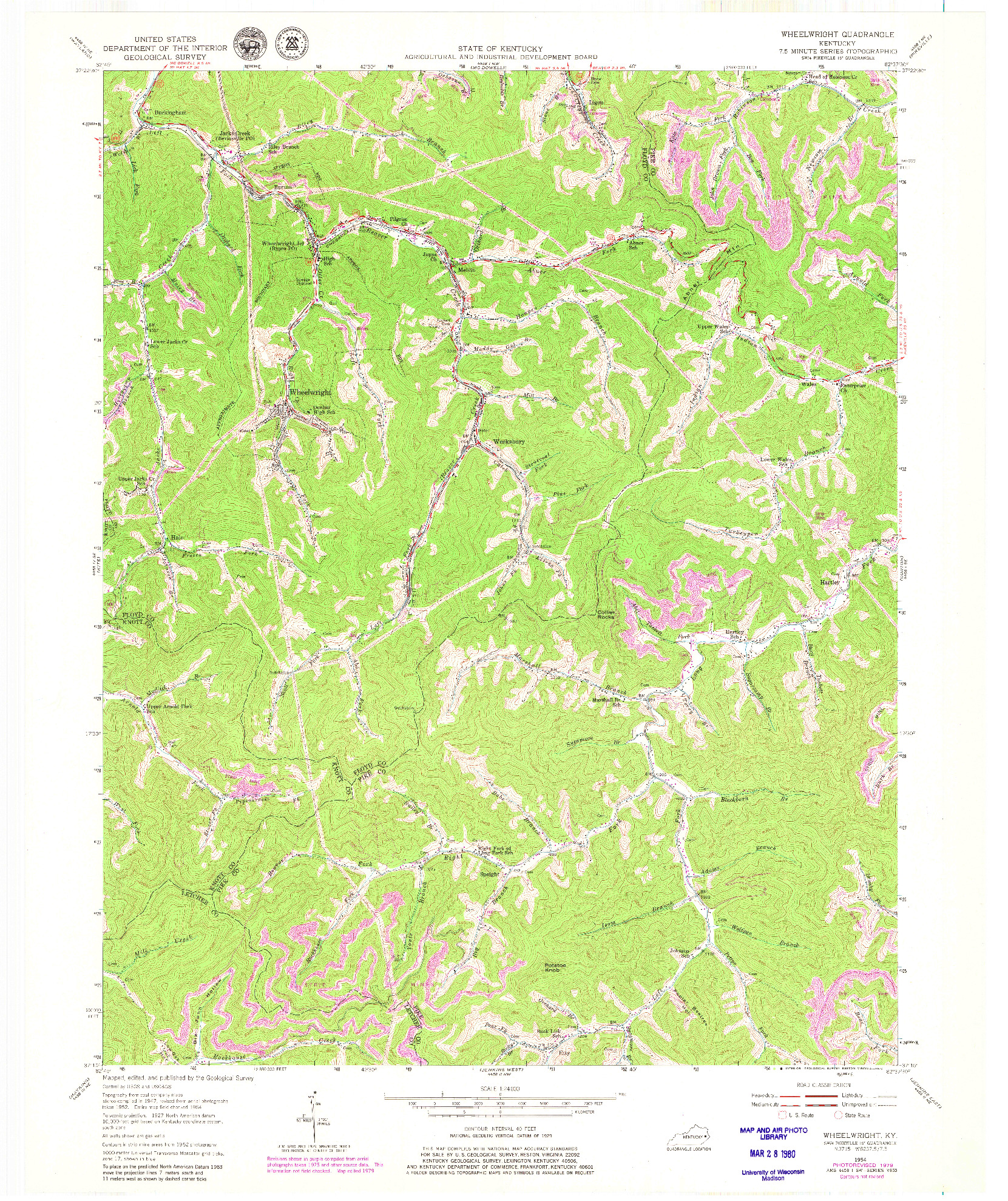 USGS 1:24000-SCALE QUADRANGLE FOR WHEELWRIGHT, KY 1954