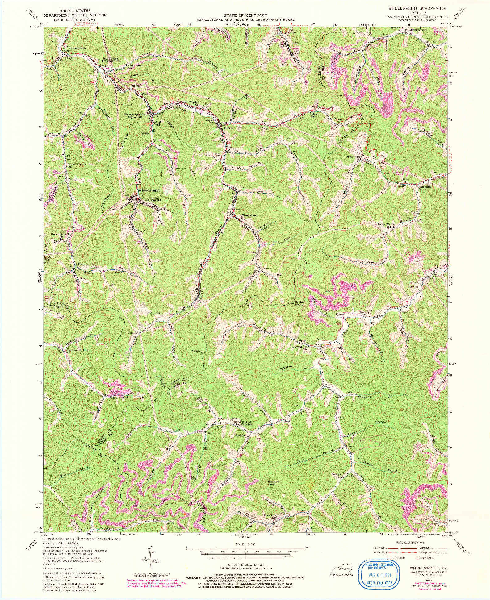 USGS 1:24000-SCALE QUADRANGLE FOR WHEELWRIGHT, KY 1954