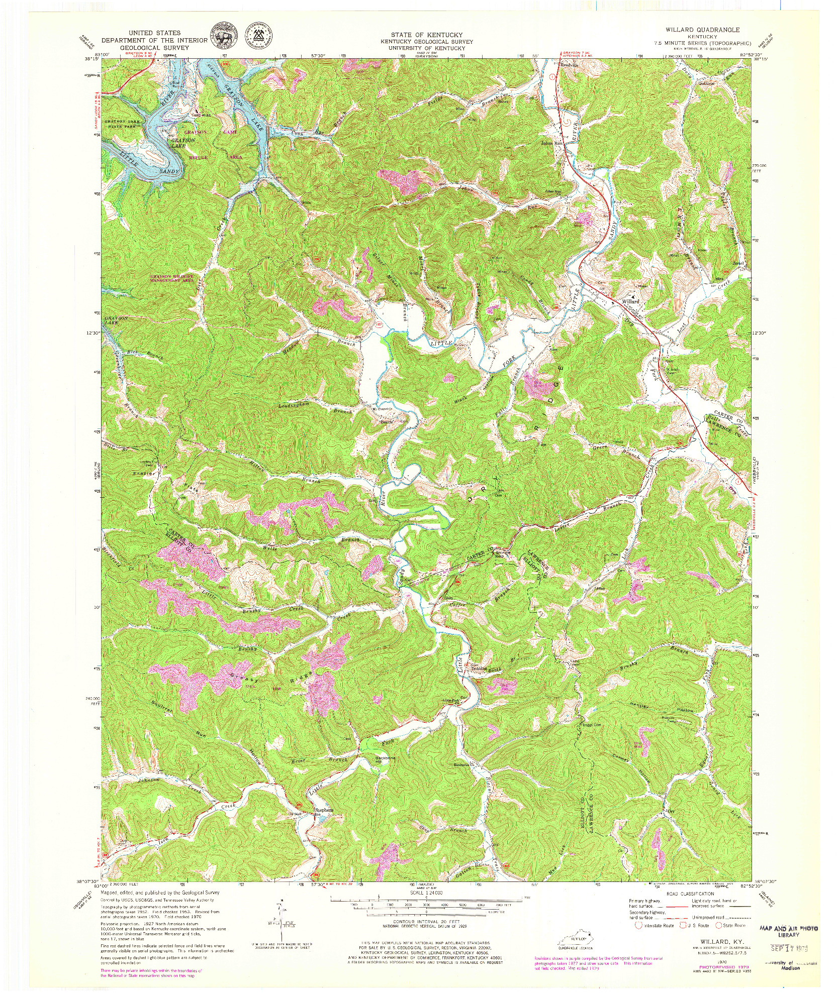 USGS 1:24000-SCALE QUADRANGLE FOR WILLARD, KY 1970