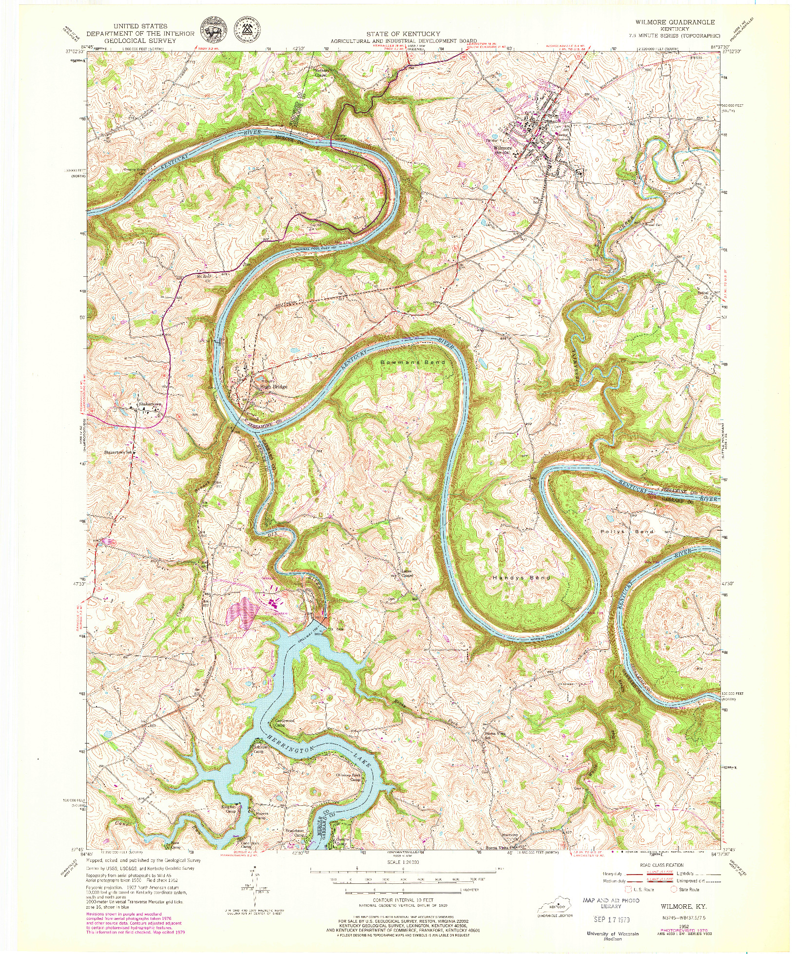 USGS 1:24000-SCALE QUADRANGLE FOR WILMORE, KY 1952