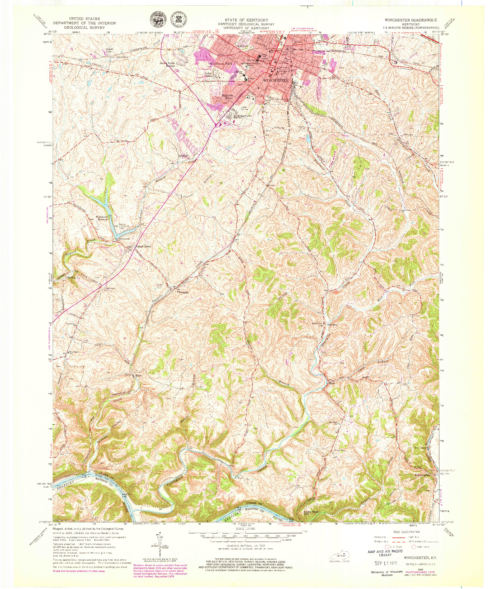 USGS 1:24000-SCALE QUADRANGLE FOR WINCHESTER, KY 1965