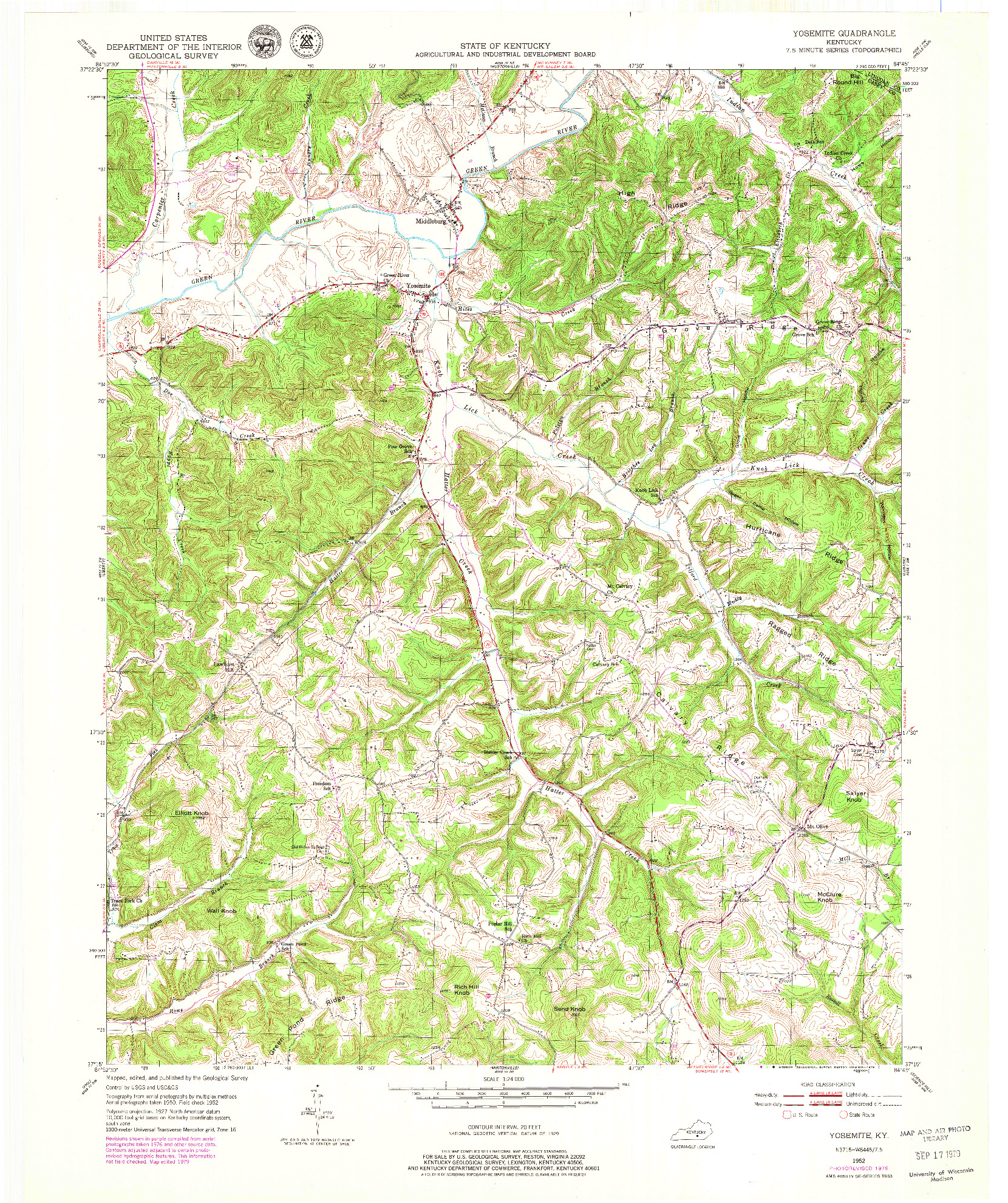 USGS 1:24000-SCALE QUADRANGLE FOR YOSEMITE, KY 1952