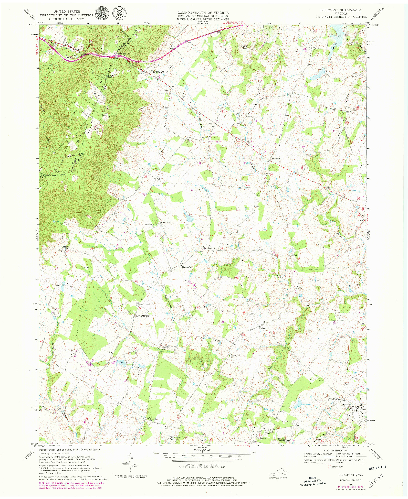 USGS 1:24000-SCALE QUADRANGLE FOR BLUEMONT, VA 1970