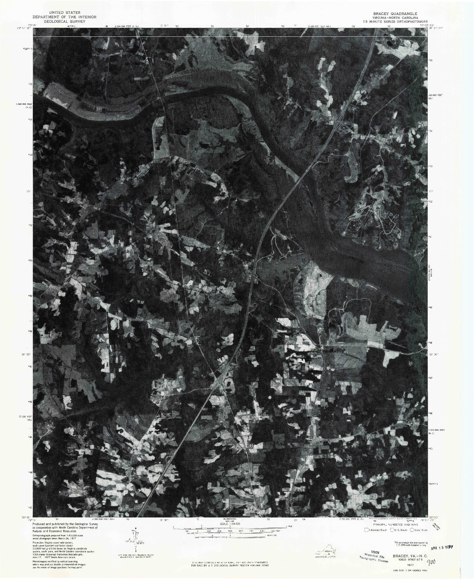 USGS 1:24000-SCALE QUADRANGLE FOR BRACEY, VA 1977