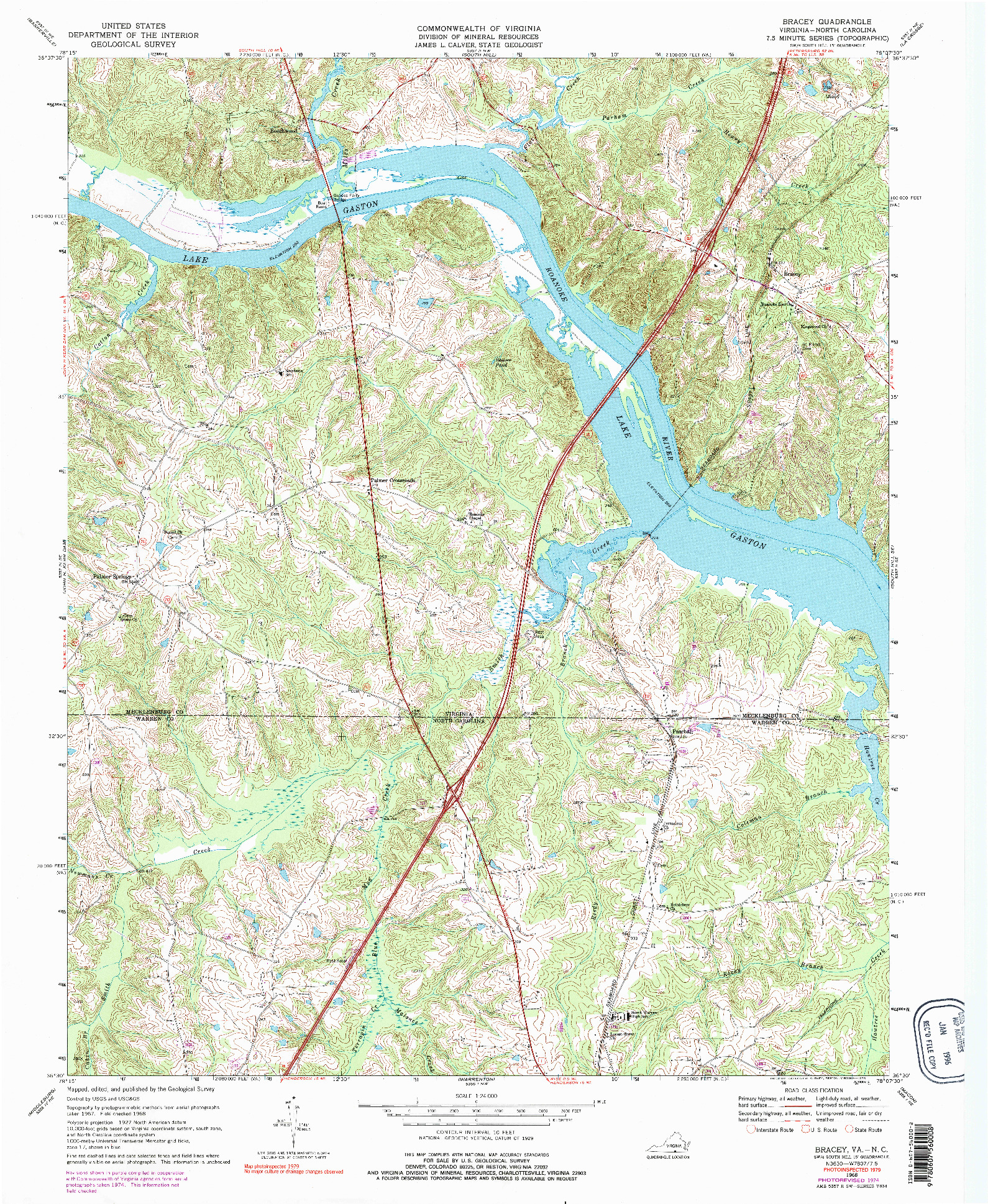 USGS 1:24000-SCALE QUADRANGLE FOR BRACEY, VA 1968