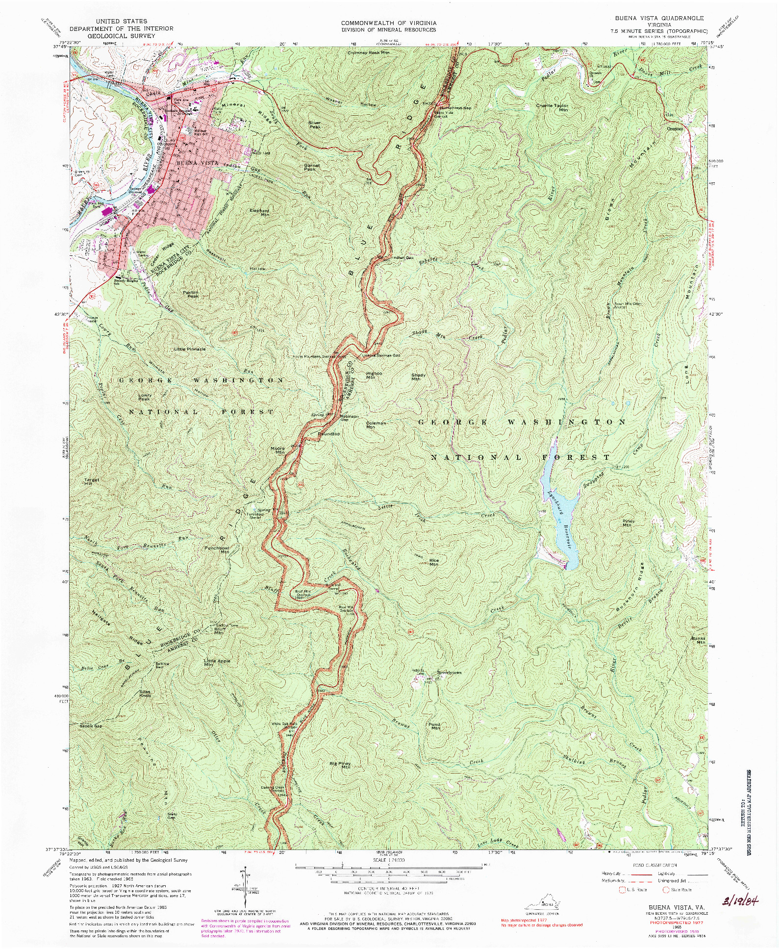 USGS 1:24000-SCALE QUADRANGLE FOR BUENA VISTA, VA 1965