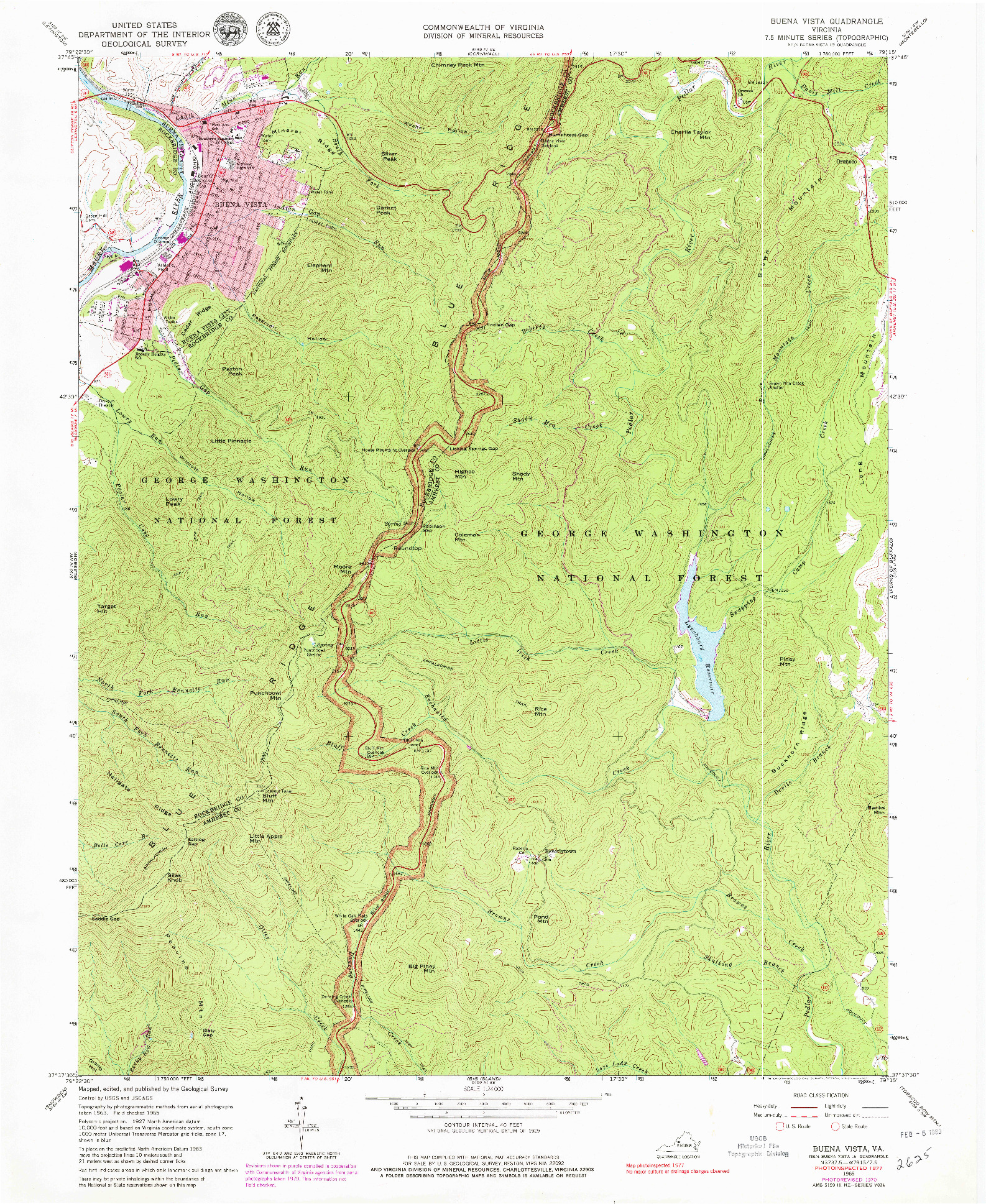 USGS 1:24000-SCALE QUADRANGLE FOR BUENA VISTA, VA 1965