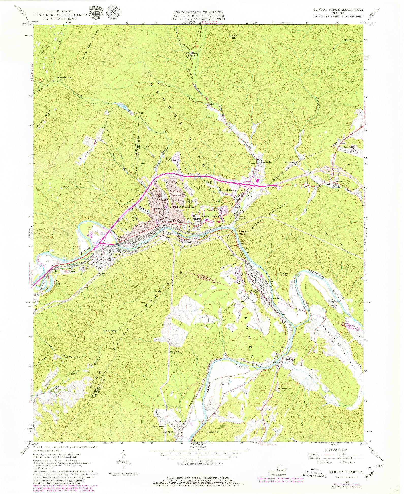 USGS 1:24000-SCALE QUADRANGLE FOR CLIFTON FORGE, VA 1962