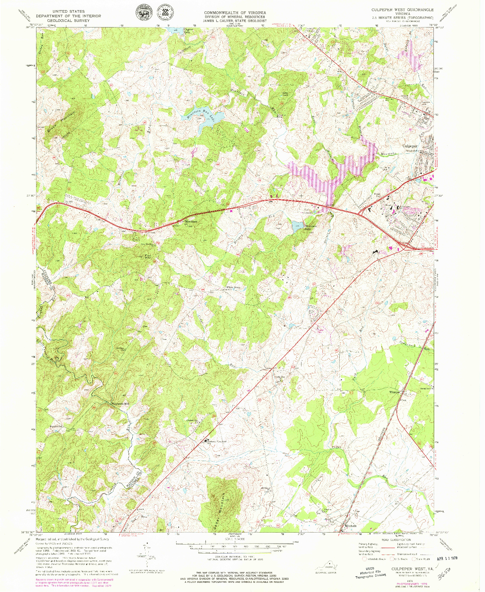 USGS 1:24000-SCALE QUADRANGLE FOR CULPEPER WEST, VA 1971