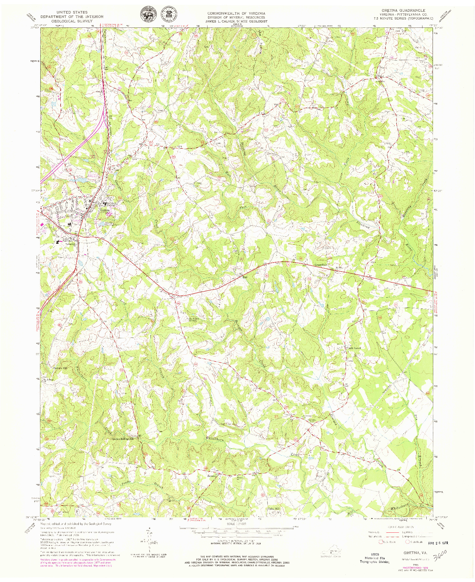 USGS 1:24000-SCALE QUADRANGLE FOR GRETNA, VA 1965