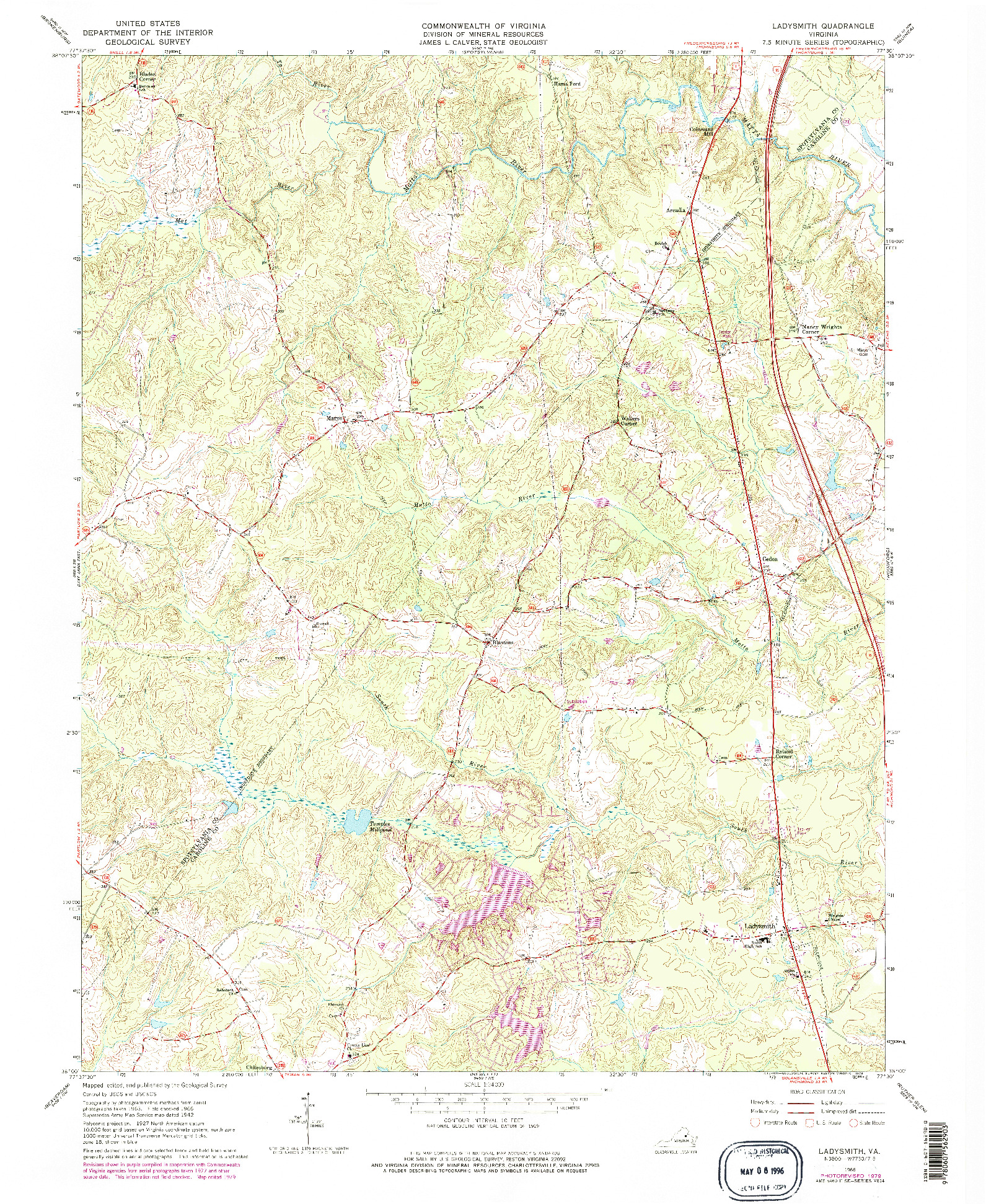 USGS 1:24000-SCALE QUADRANGLE FOR LADYSMITH, VA 1966