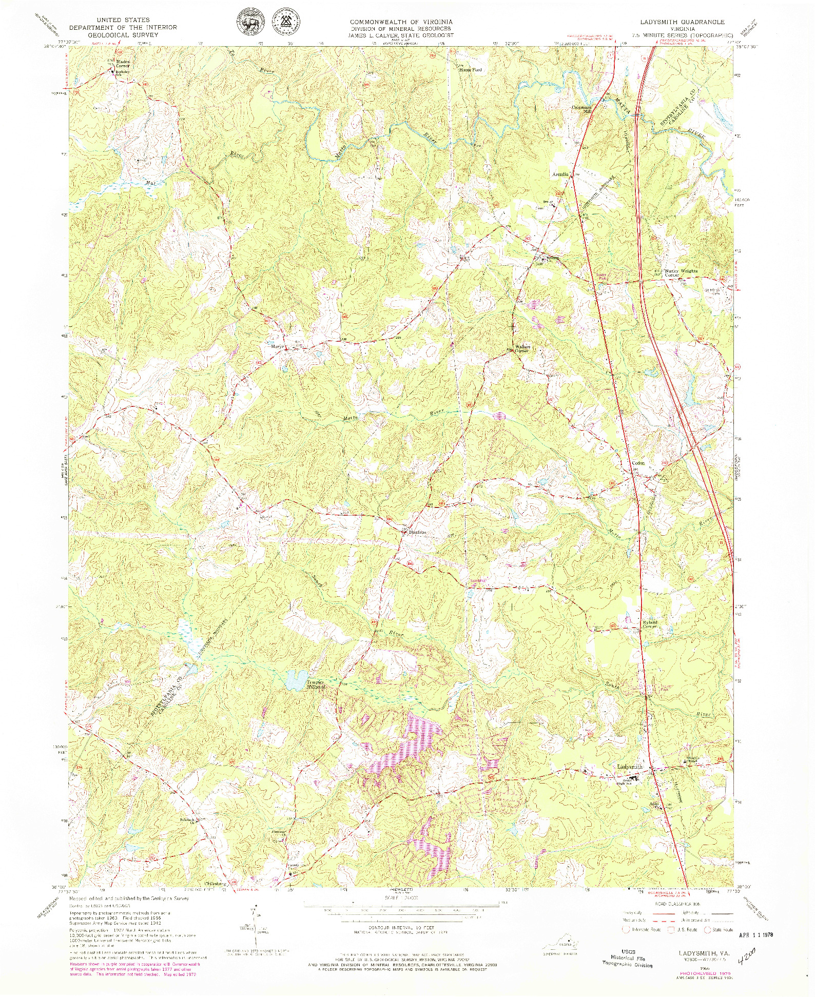 USGS 1:24000-SCALE QUADRANGLE FOR LADYSMITH, VA 1966