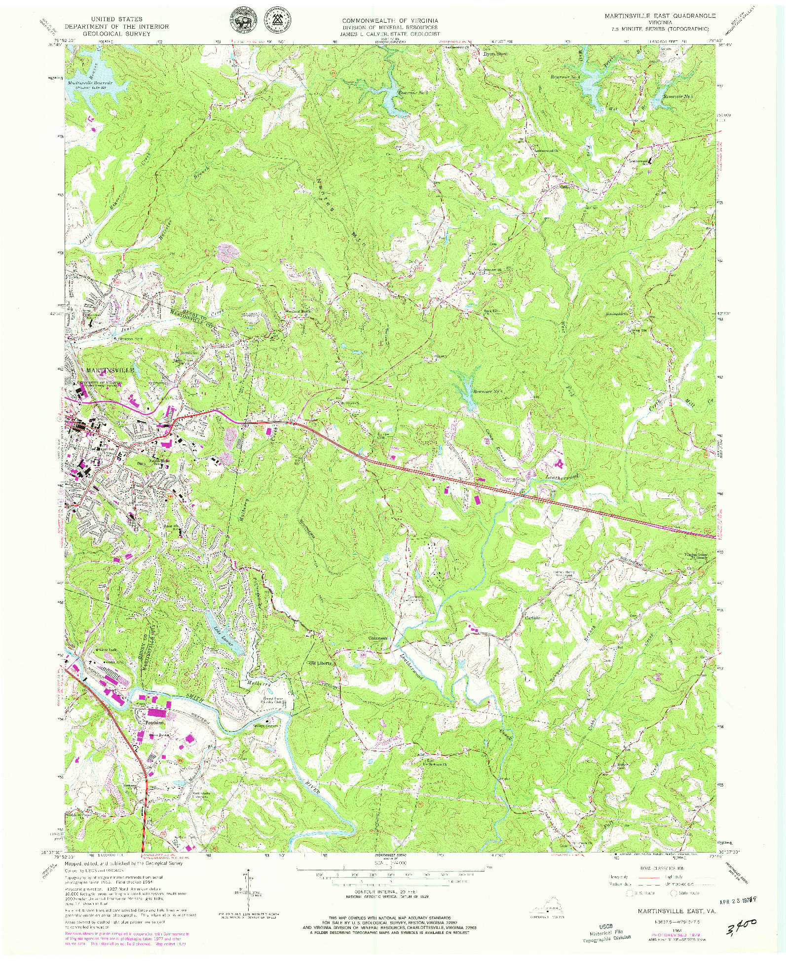 USGS 1:24000-SCALE QUADRANGLE FOR MARTINSVILLE EAST, VA 1964