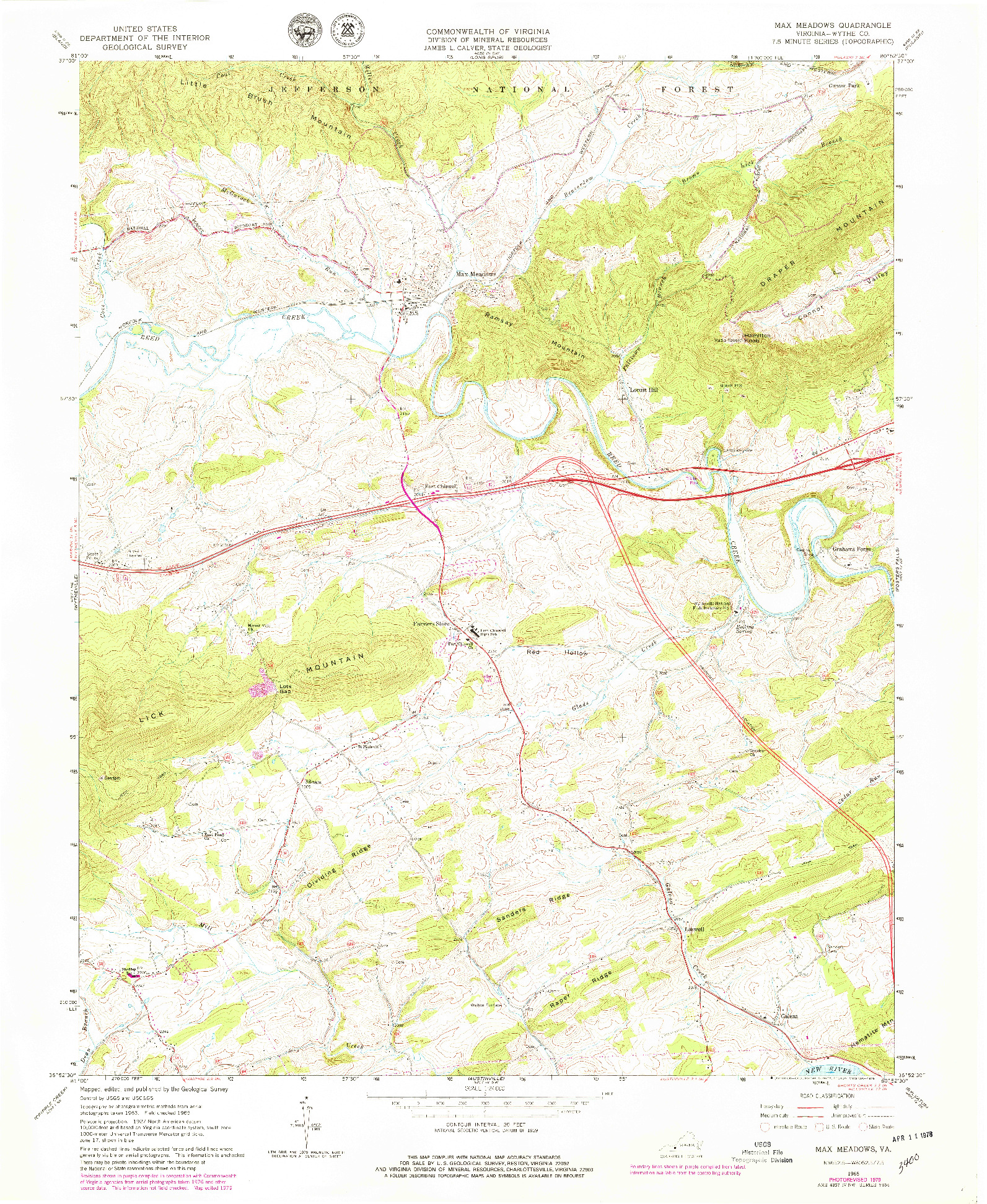 USGS 1:24000-SCALE QUADRANGLE FOR MAX MEADOWS, VA 1965