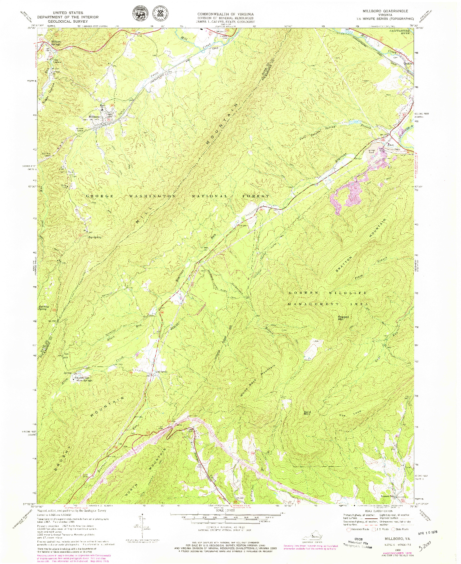 USGS 1:24000-SCALE QUADRANGLE FOR MILLBORO, VA 1969