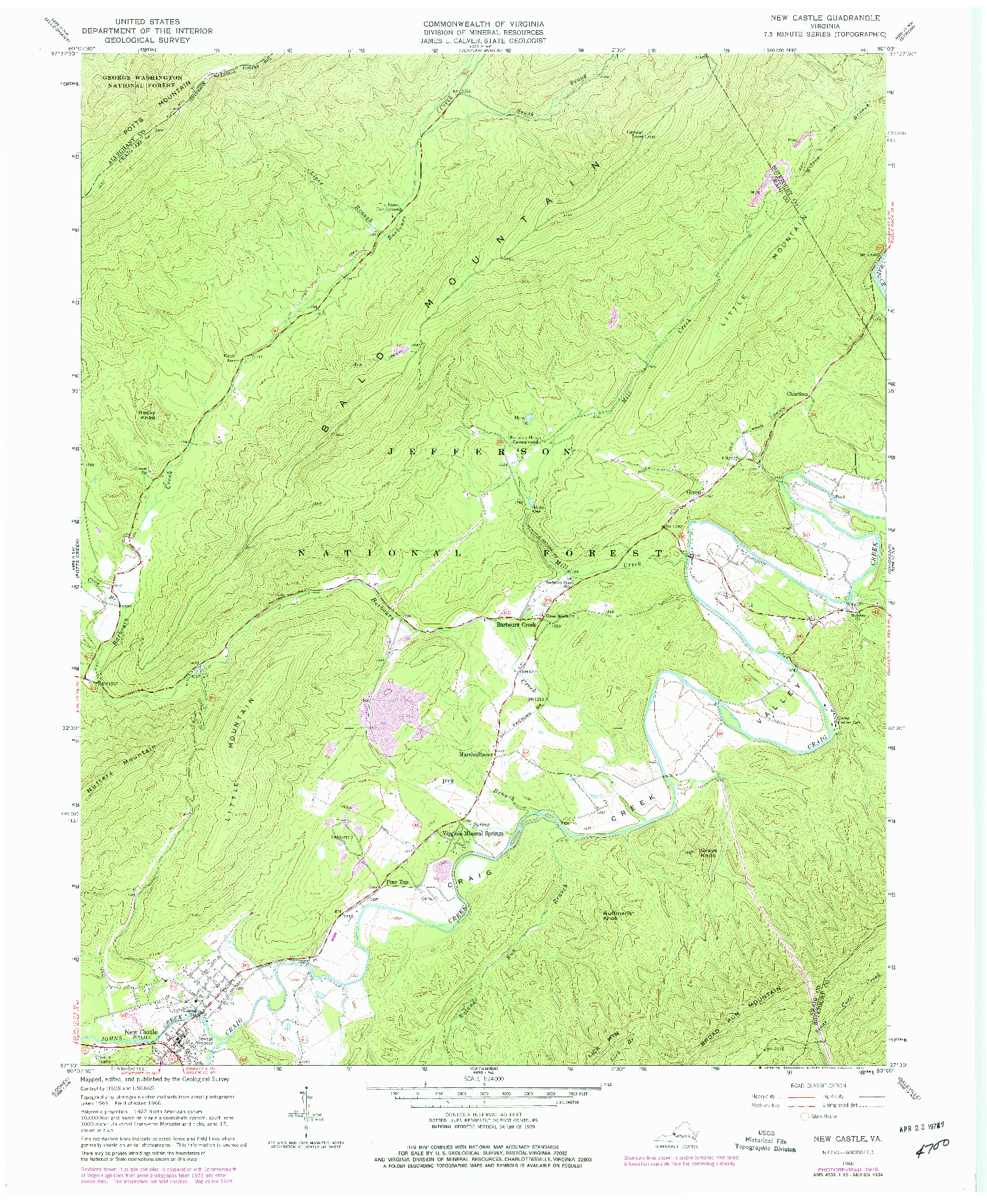 USGS 1:24000-SCALE QUADRANGLE FOR NEW CASTLE, VA 1966