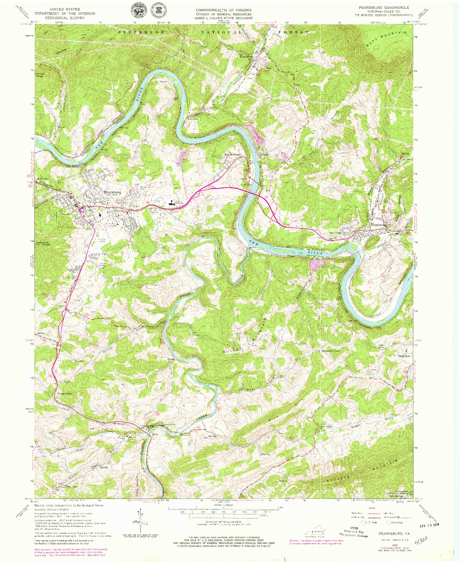 USGS 1:24000-SCALE QUADRANGLE FOR PEARISBURG, VA 1965