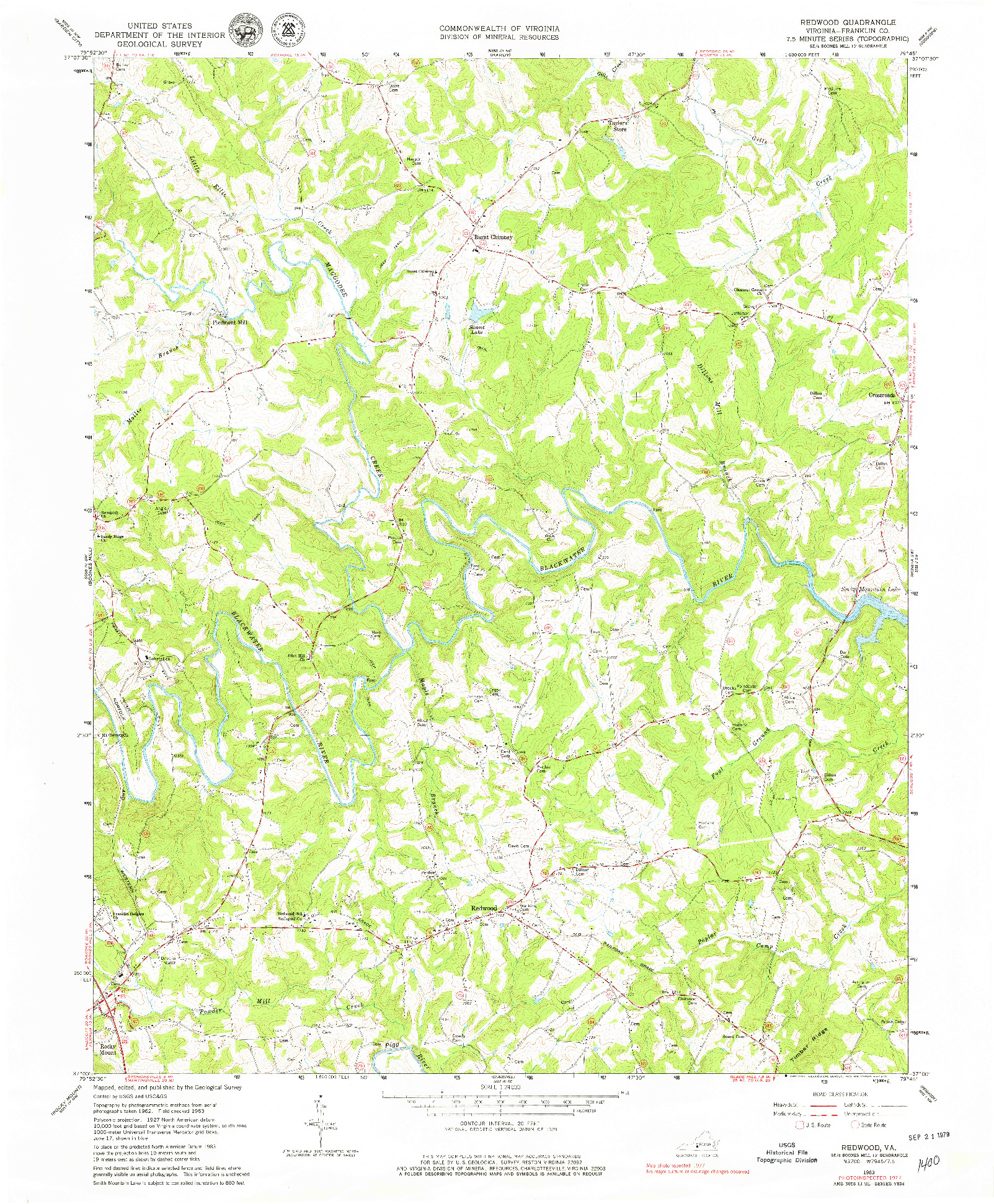 USGS 1:24000-SCALE QUADRANGLE FOR REDWOOD, VA 1963