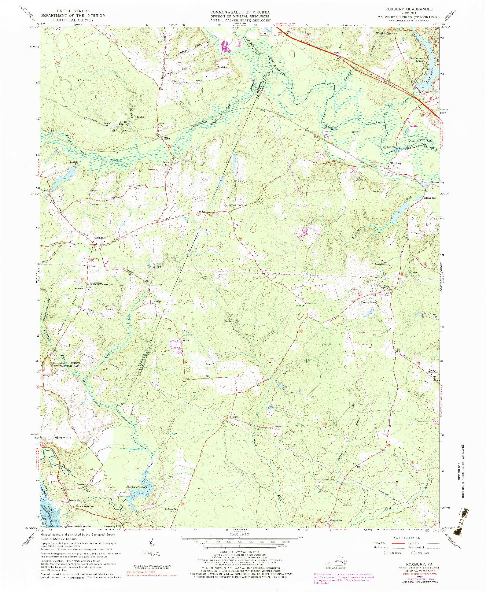 USGS 1:24000-SCALE QUADRANGLE FOR ROXBURY, VA 1965