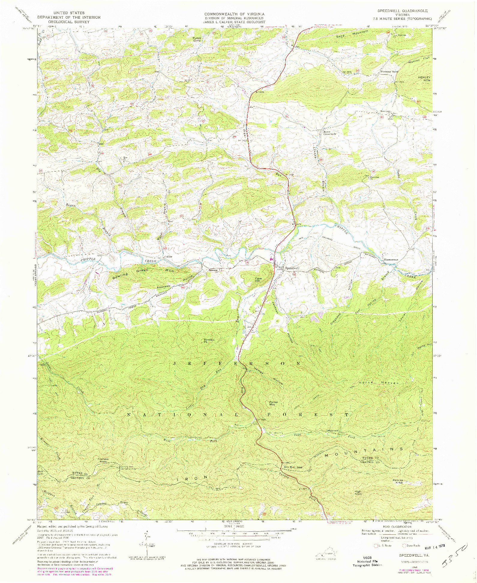 USGS 1:24000-SCALE QUADRANGLE FOR SPEEDWELL, VA 1968