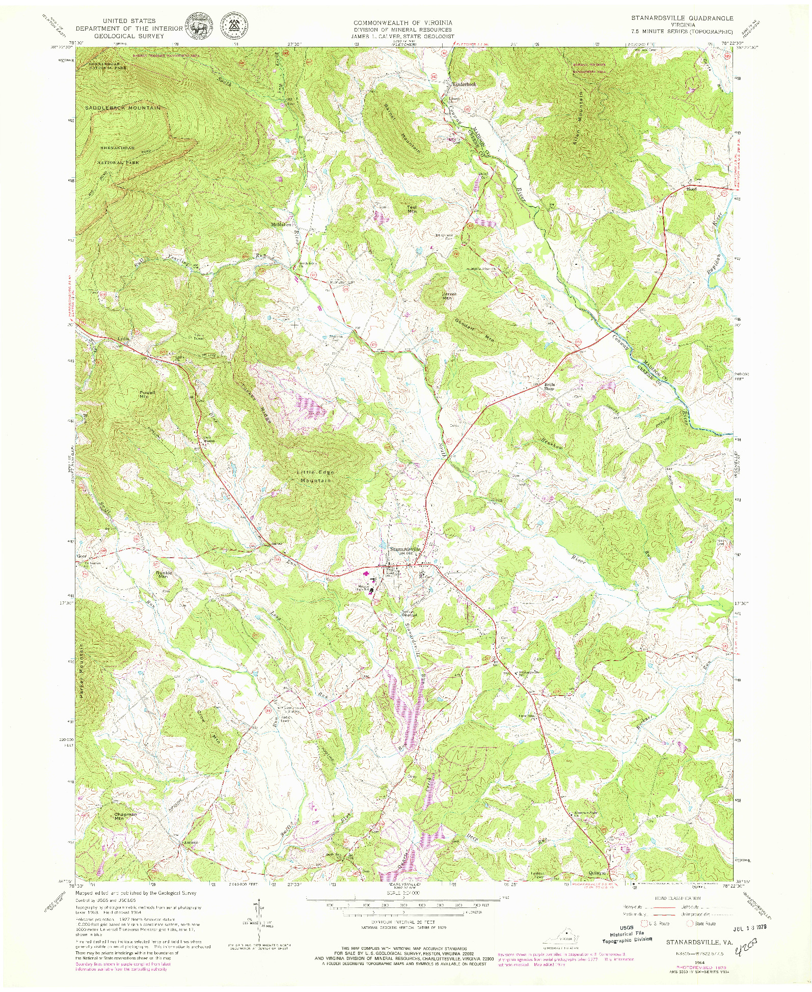 USGS 1:24000-SCALE QUADRANGLE FOR STANARDSVILLE, VA 1964