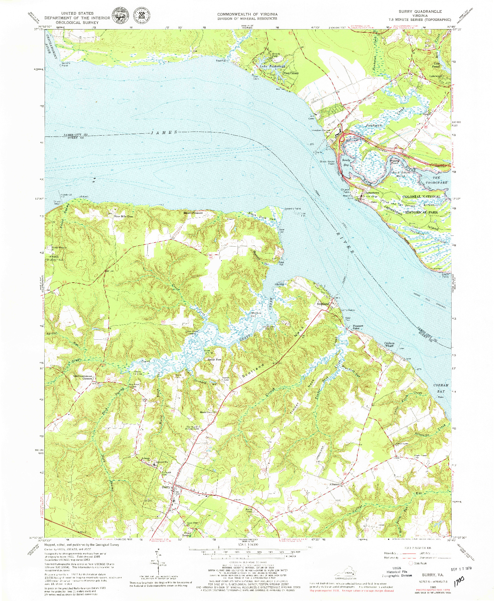 USGS 1:24000-SCALE QUADRANGLE FOR SURRY, VA 1965