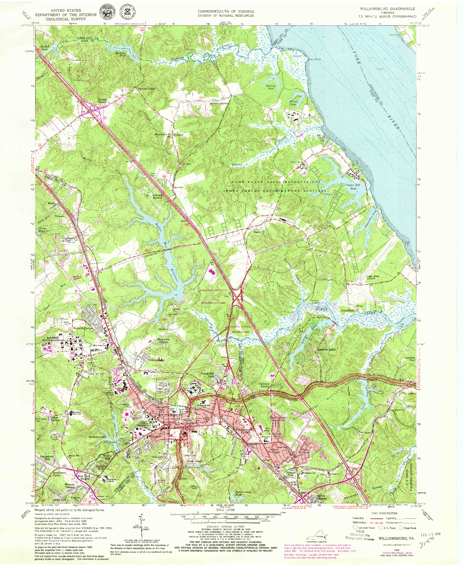 USGS 1:24000-SCALE QUADRANGLE FOR WILLIAMSBURG, VA 1965