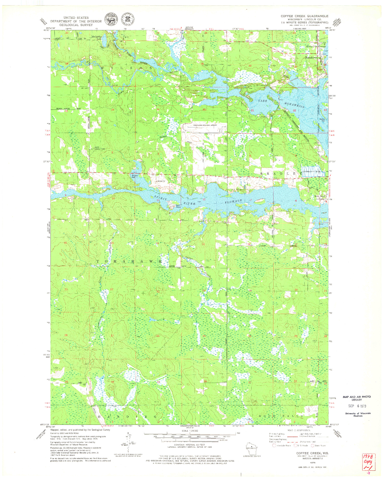 USGS 1:24000-SCALE QUADRANGLE FOR COFFEE CREEK, WI 1978