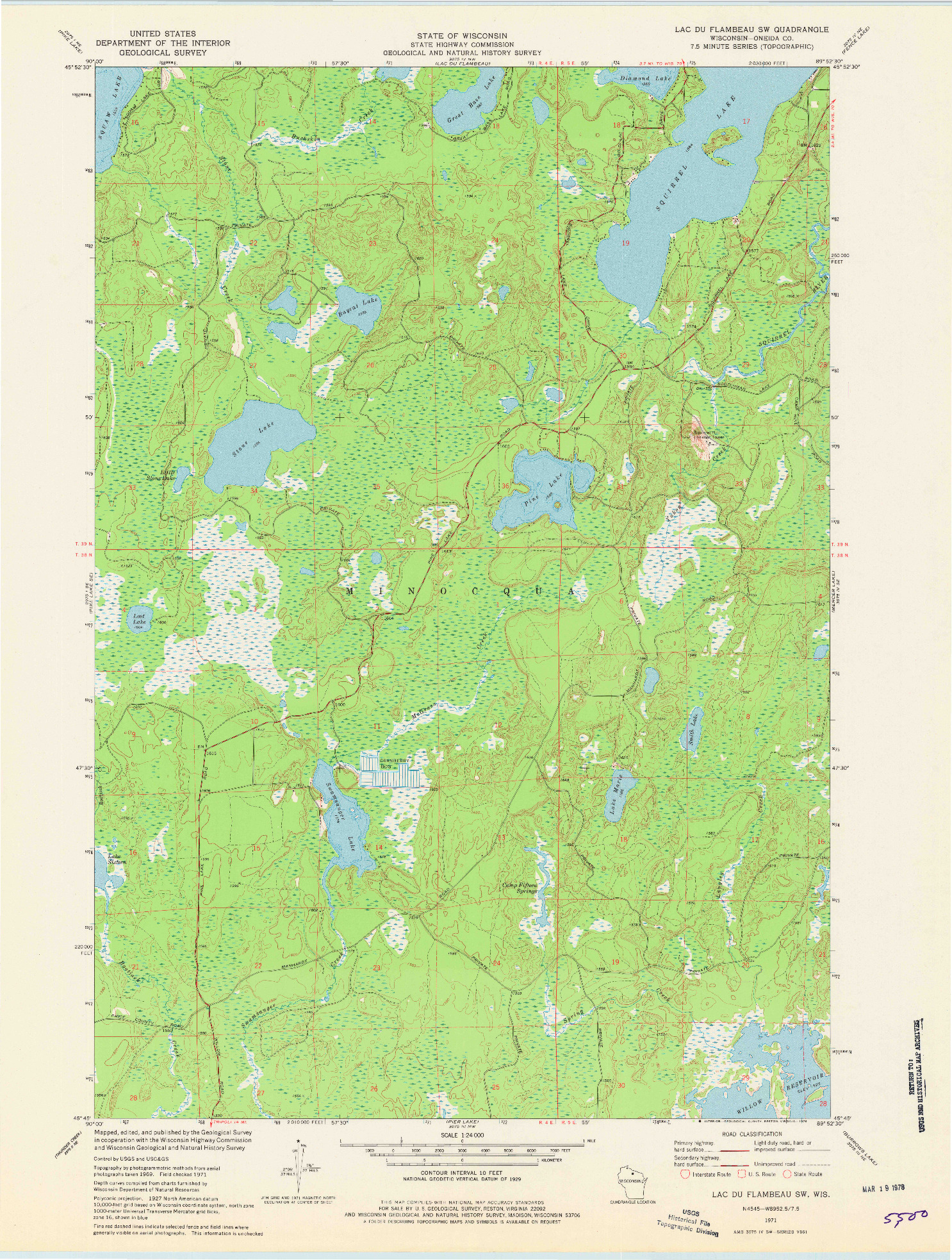 USGS 1:24000-SCALE QUADRANGLE FOR LAC DU FLAMBEAU SW, WI 1971