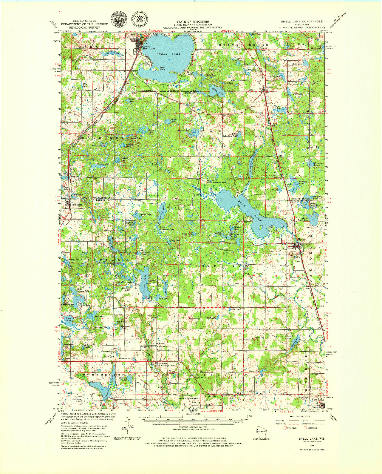 USGS 1:62500-SCALE QUADRANGLE FOR SHELL LAKE, WI 1965
