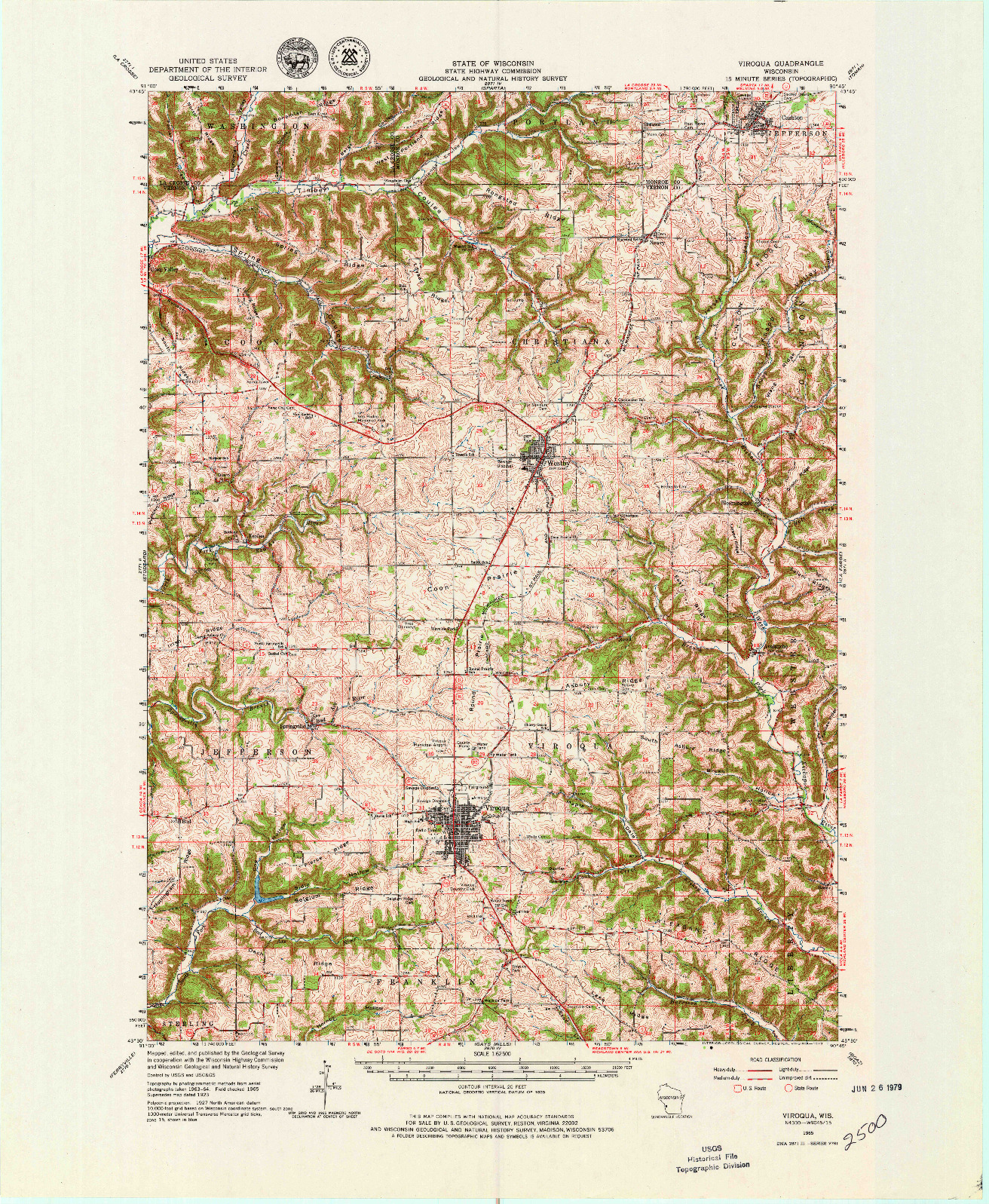 USGS 1:62500-SCALE QUADRANGLE FOR VIROQUA, WI 1965