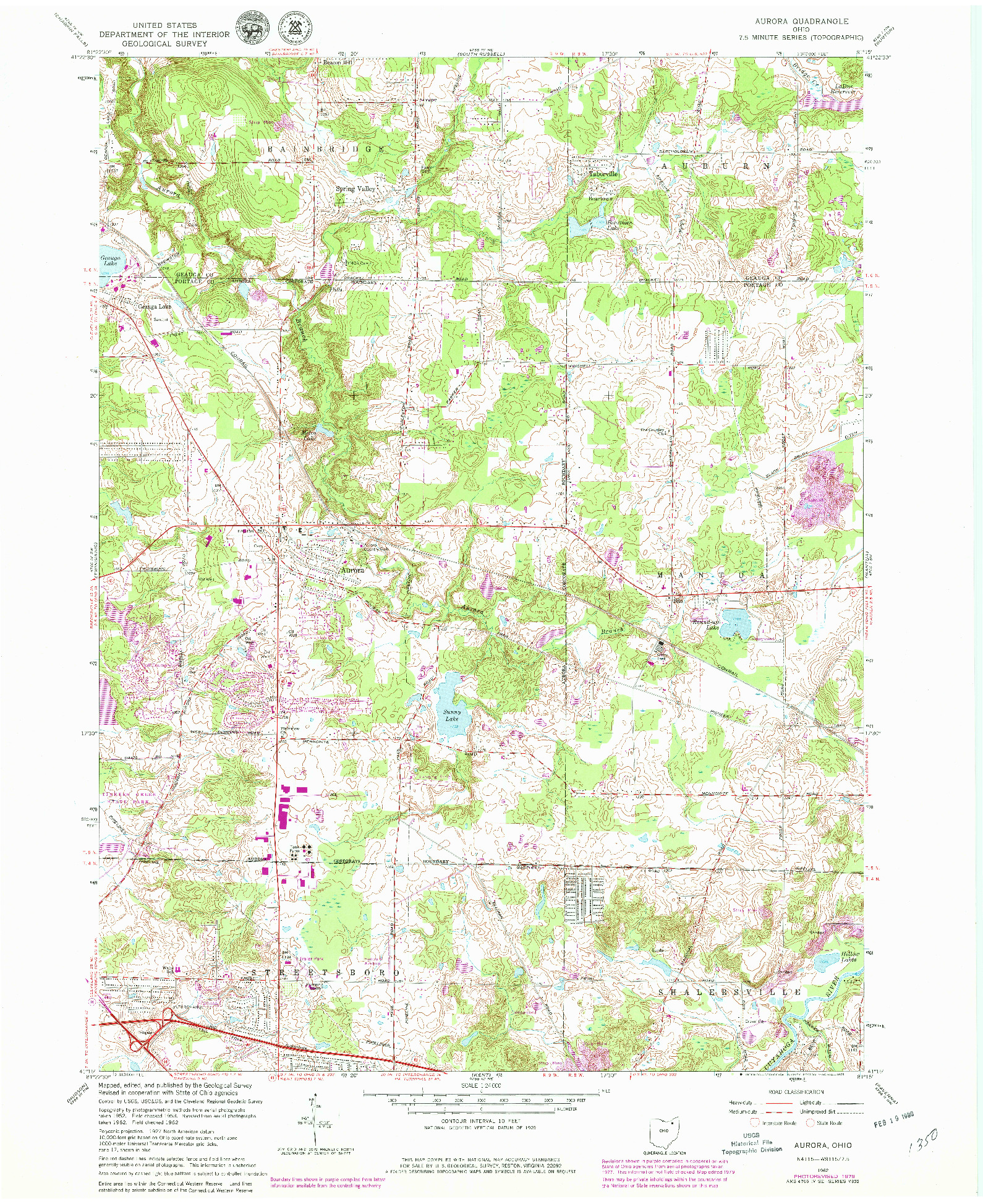 USGS 1:24000-SCALE QUADRANGLE FOR AURORA, OH 1962