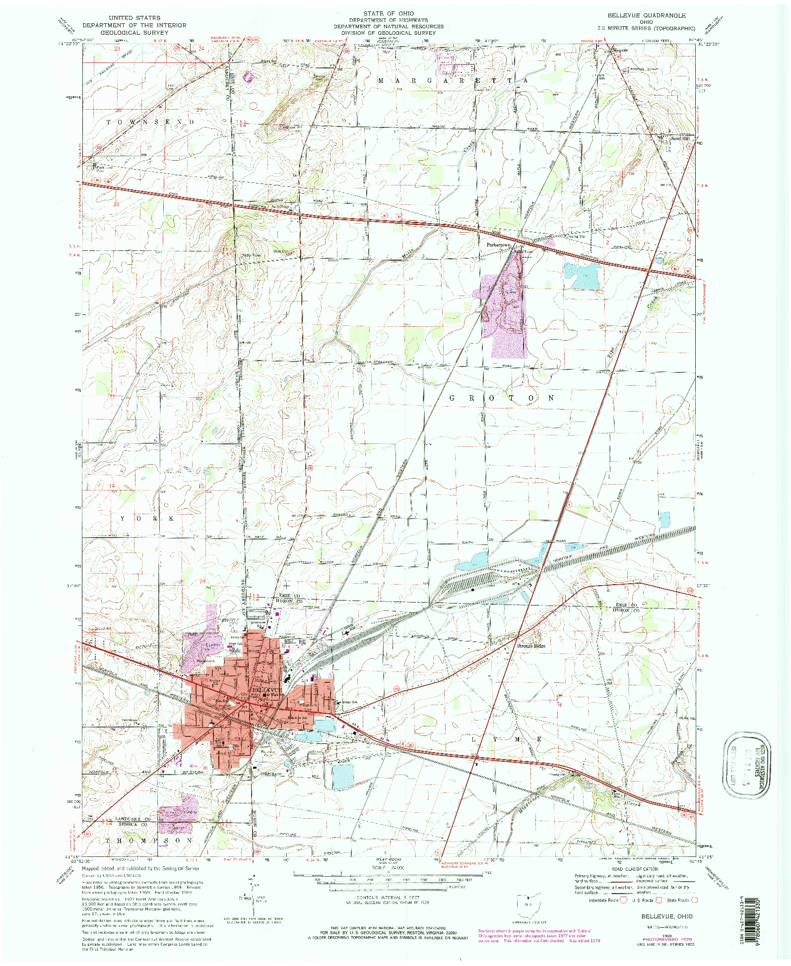 USGS 1:24000-SCALE QUADRANGLE FOR BELLEVUE, OH 1969