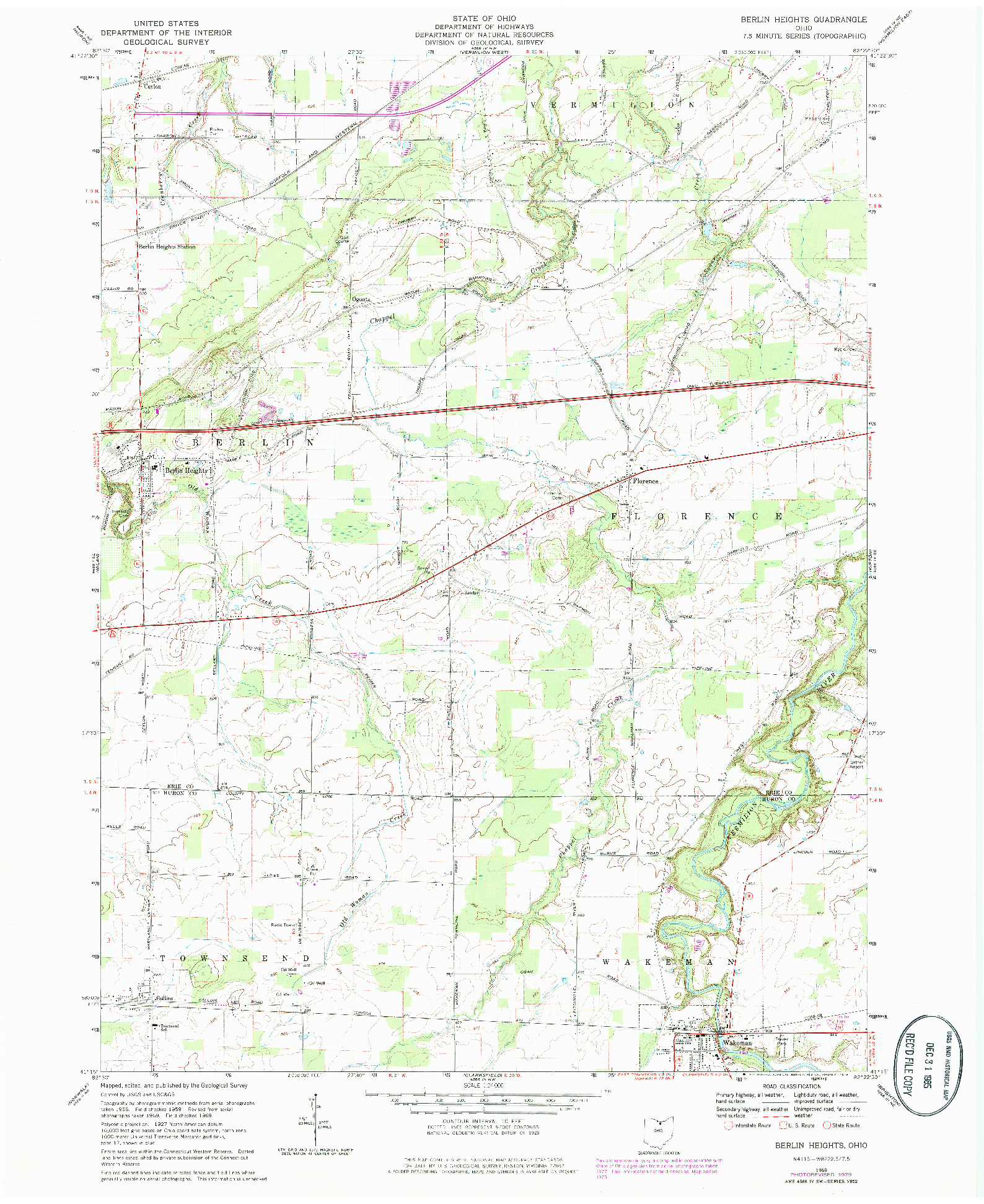 USGS 1:24000-SCALE QUADRANGLE FOR BERLIN HEIGHTS, OH 1969