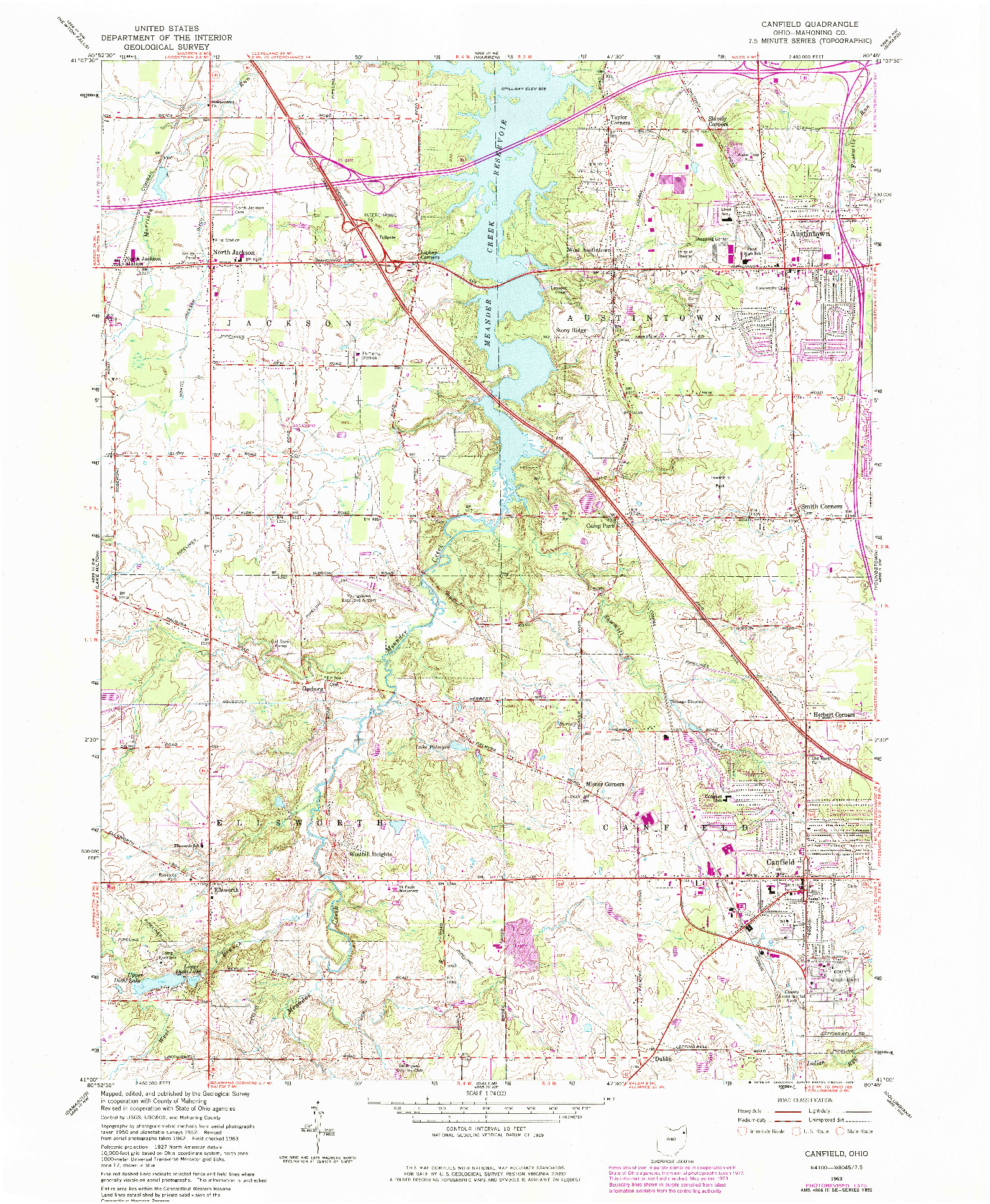 USGS 1:24000-SCALE QUADRANGLE FOR CANFIELD, OH 1963