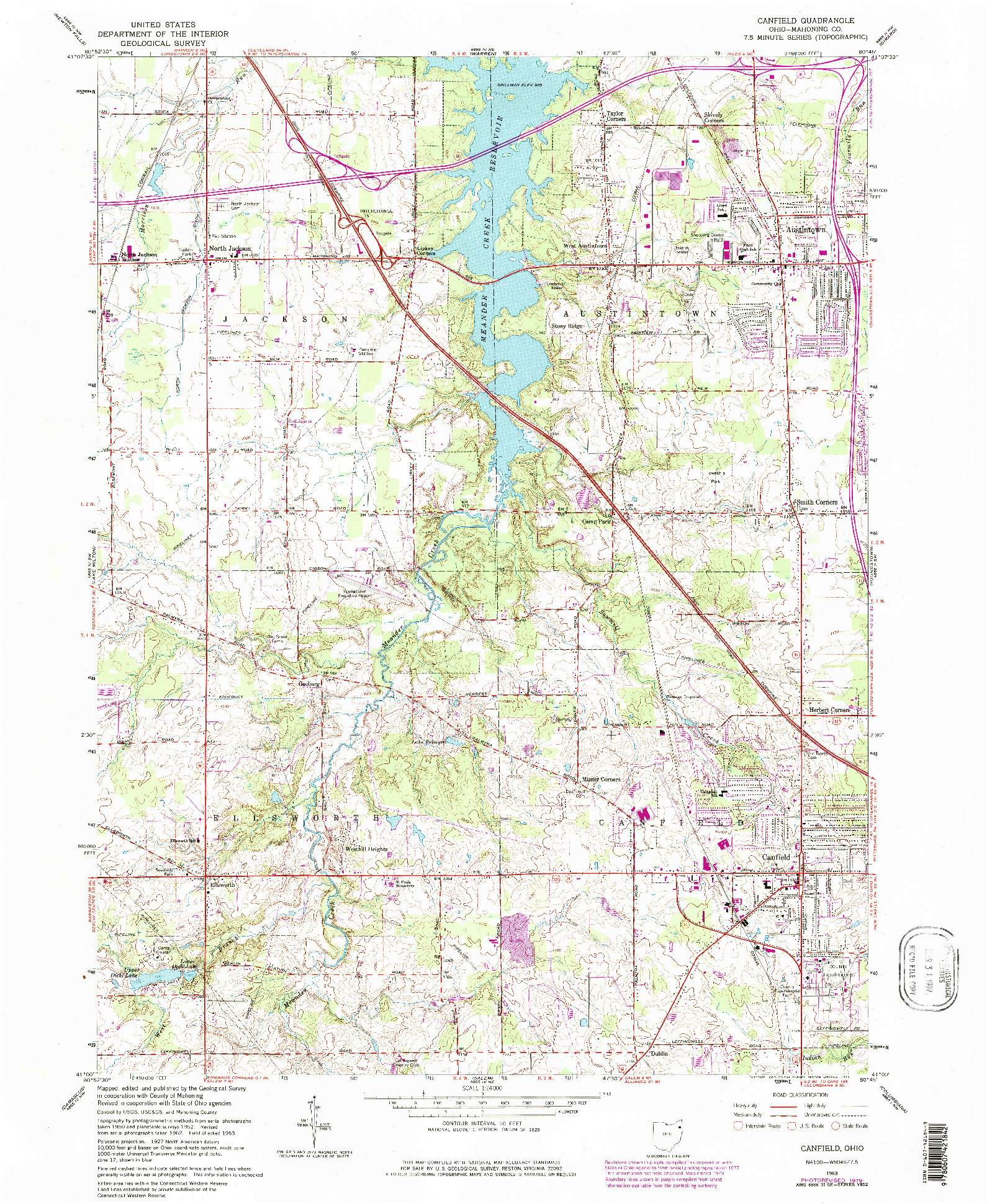 USGS 1:24000-SCALE QUADRANGLE FOR CANFIELD, OH 1963