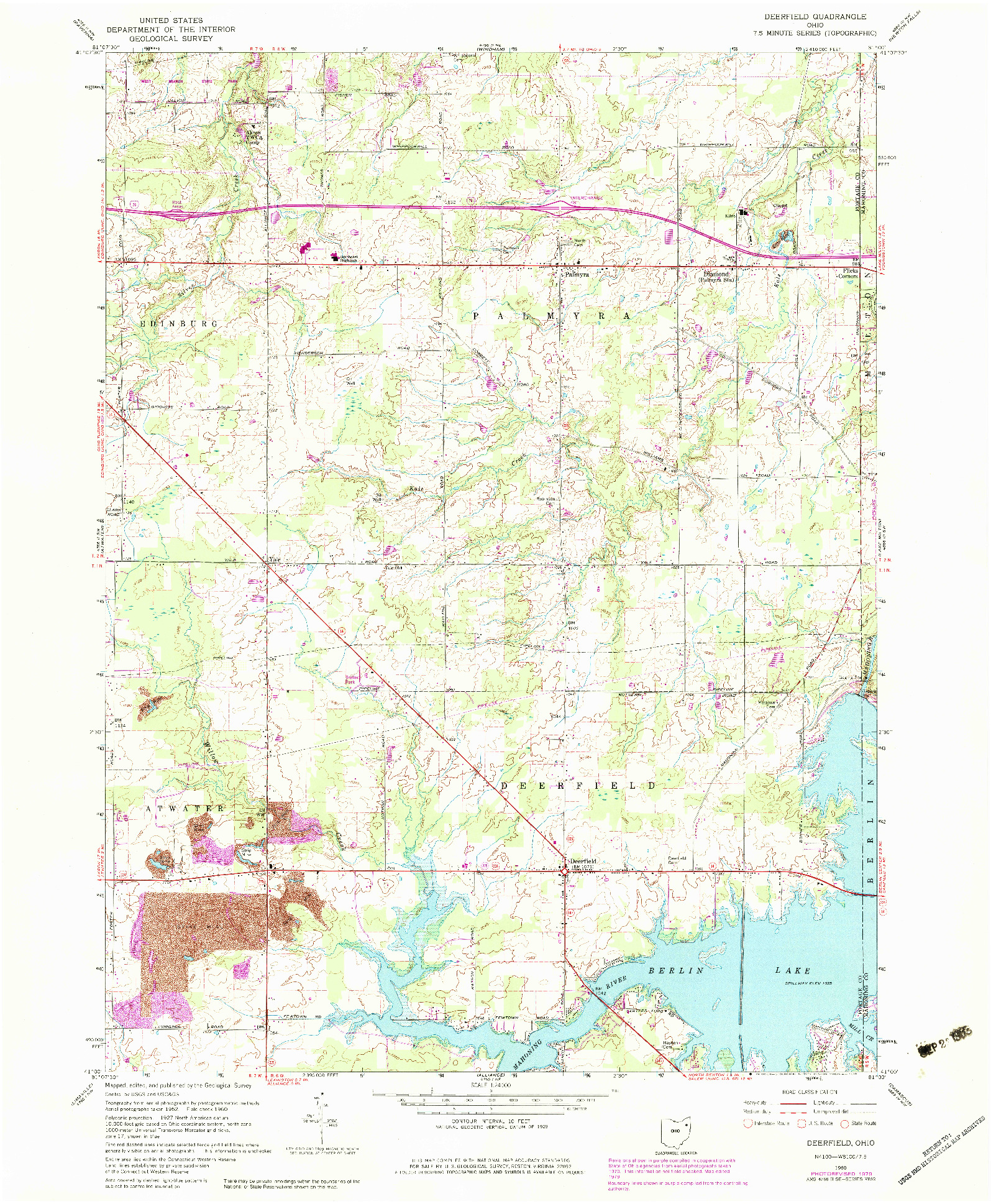 USGS 1:24000-SCALE QUADRANGLE FOR DEERFIELD, OH 1960