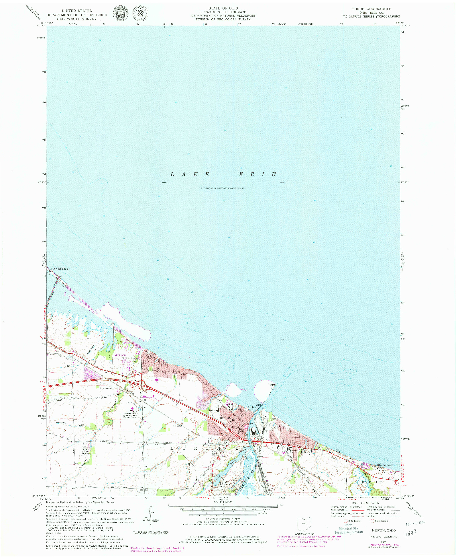 USGS 1:24000-SCALE QUADRANGLE FOR HURON, OH 1969