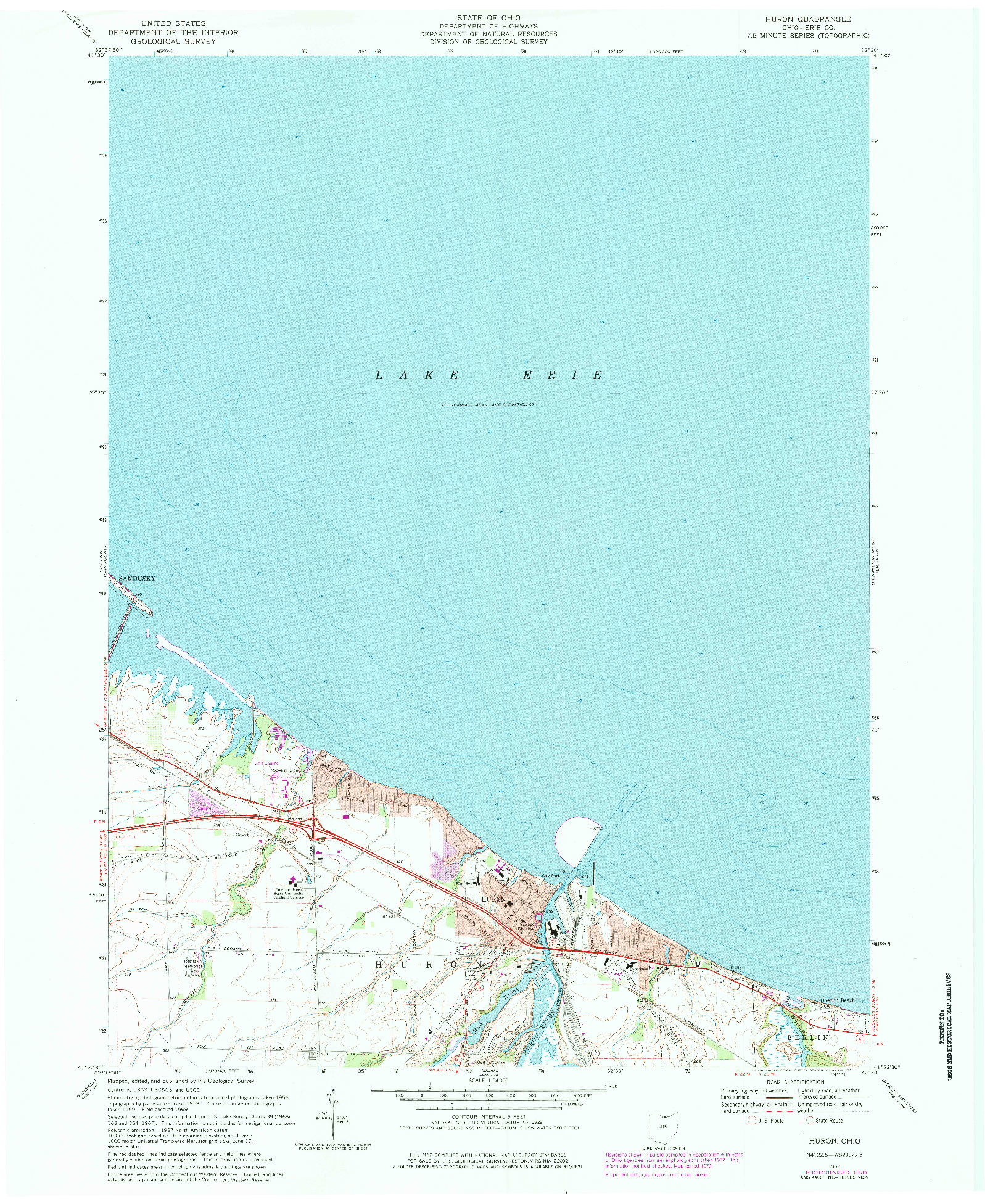 USGS 1:24000-SCALE QUADRANGLE FOR HURON, OH 1969