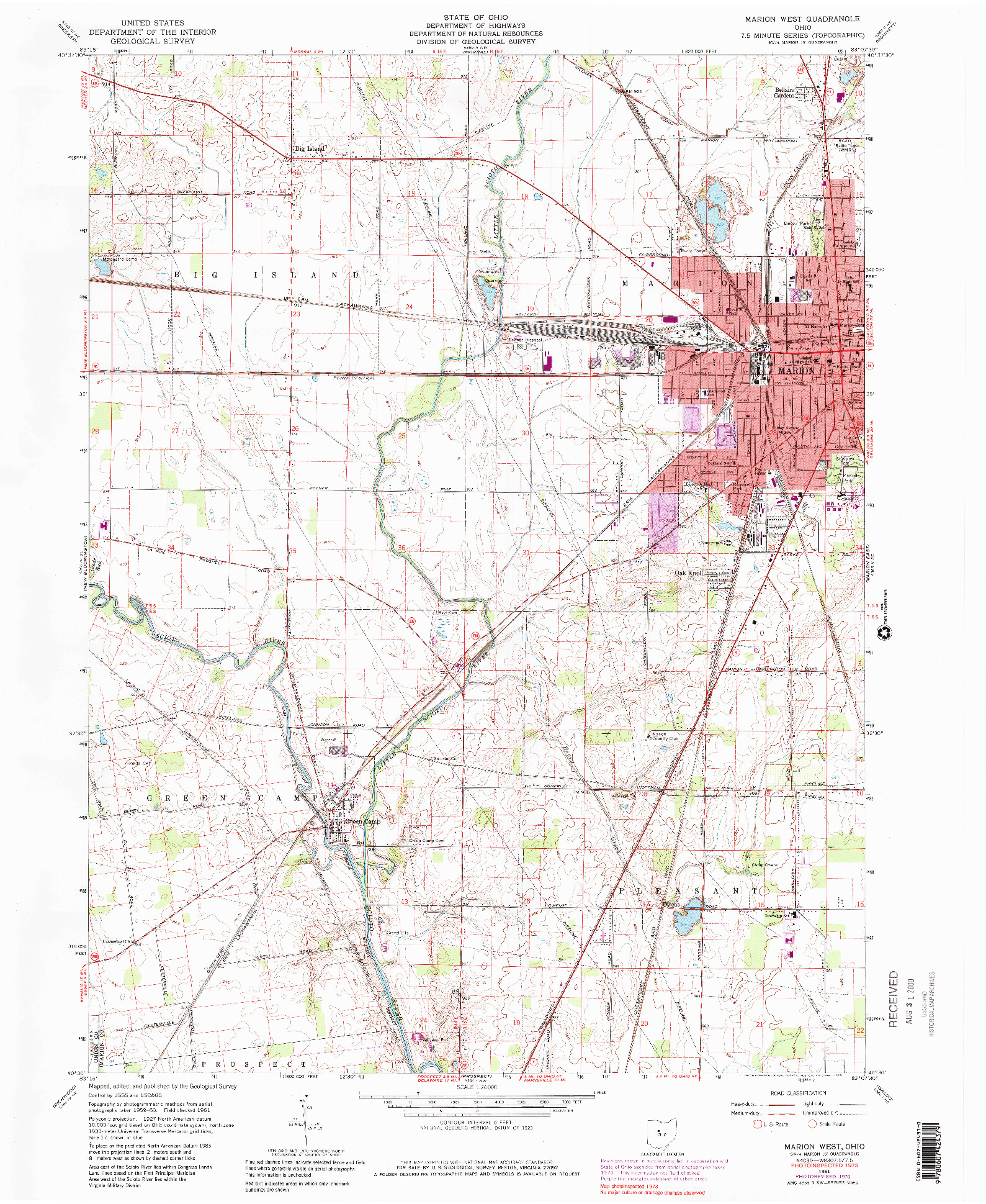 USGS 1:24000-SCALE QUADRANGLE FOR MARION WEST, OH 1961