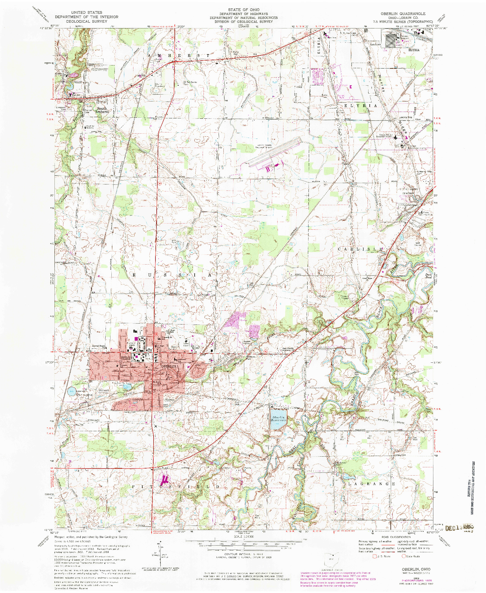 USGS 1:24000-SCALE QUADRANGLE FOR OBERLIN, OH 1969