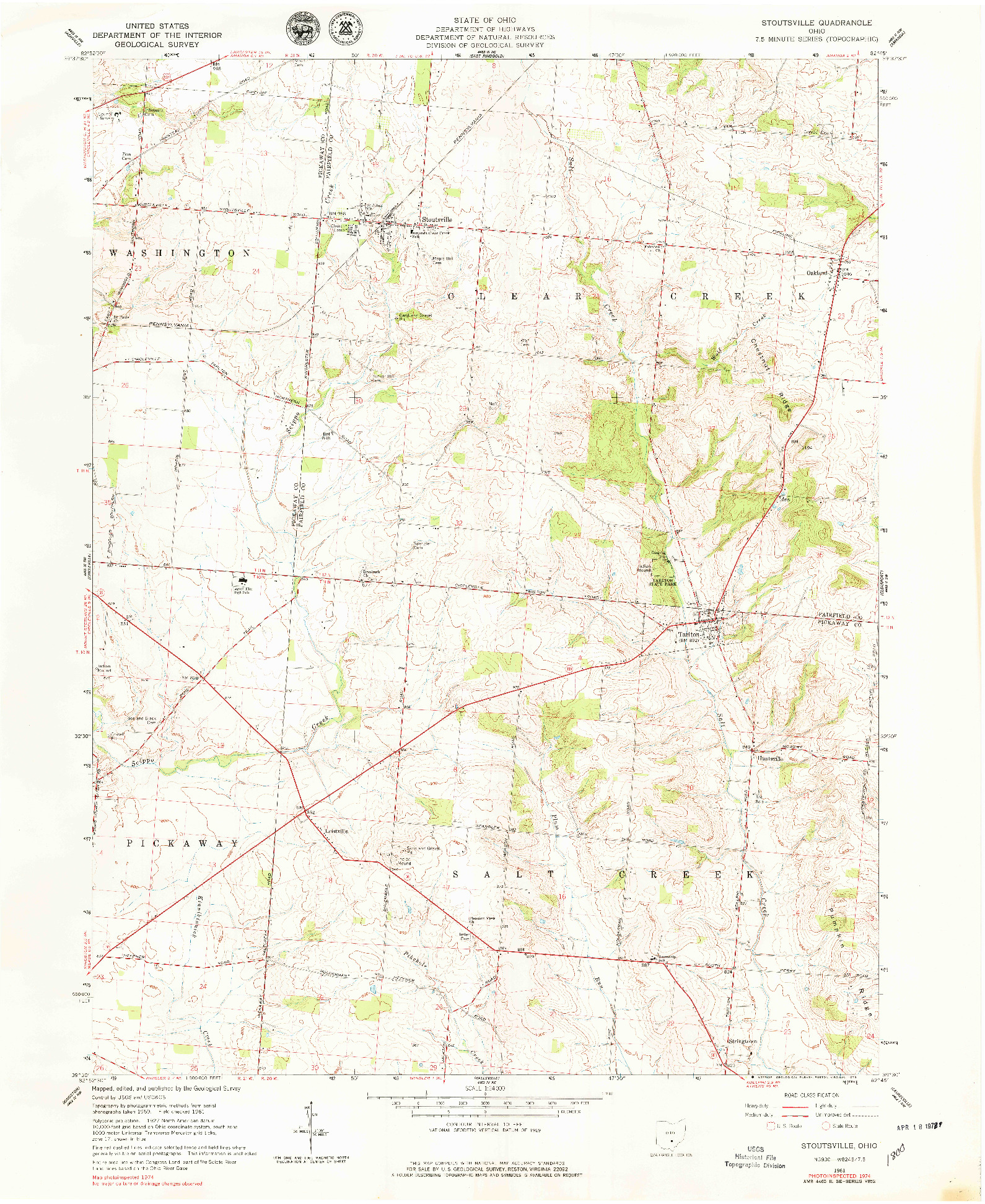 USGS 1:24000-SCALE QUADRANGLE FOR STOUTSVILLE, OH 1961