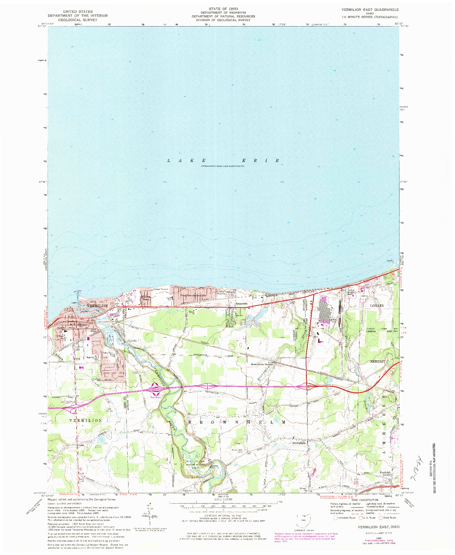 USGS 1:24000-SCALE QUADRANGLE FOR VERMILION EAST, OH 1969