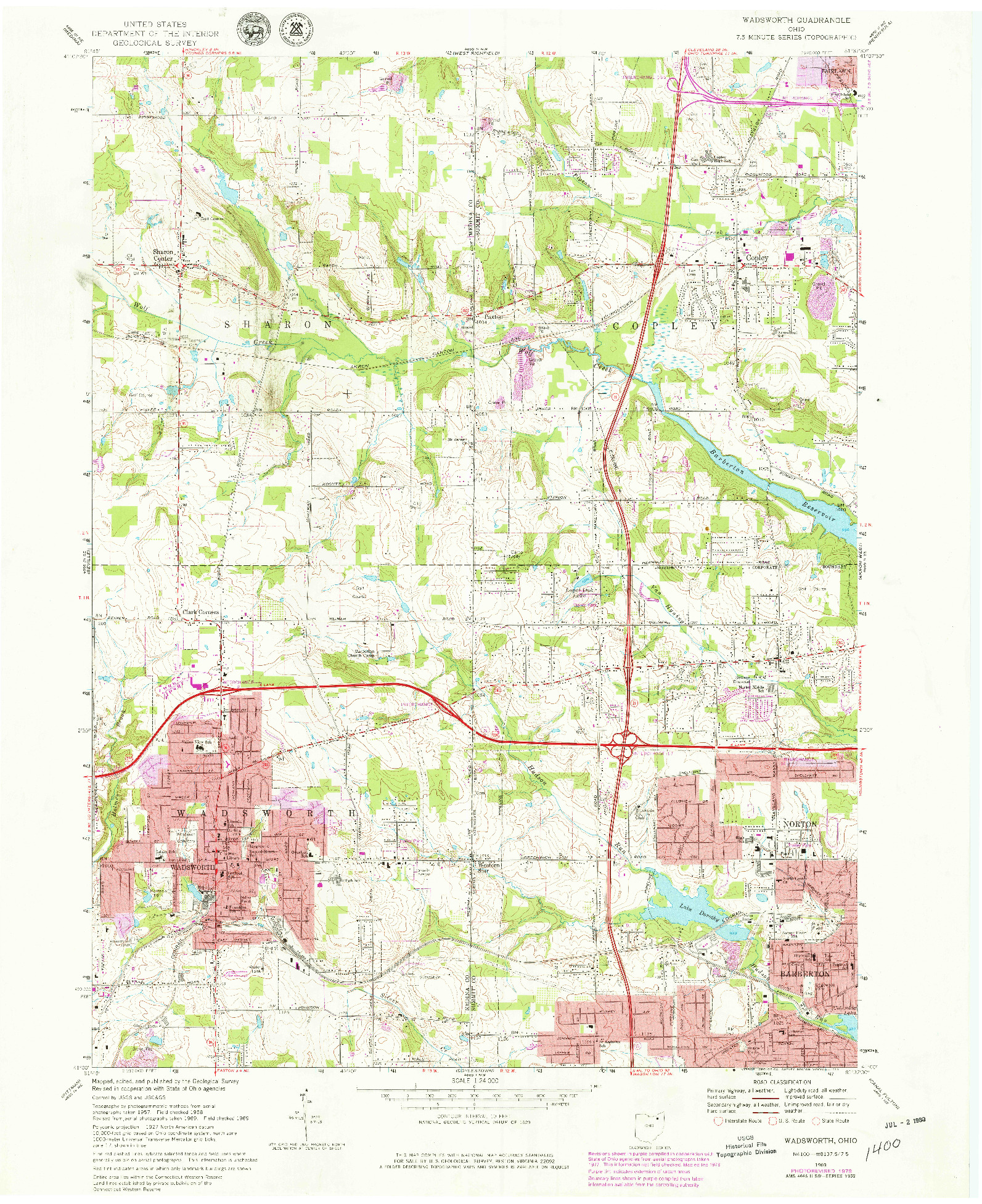 USGS 1:24000-SCALE QUADRANGLE FOR WADSWORTH, OH 1969