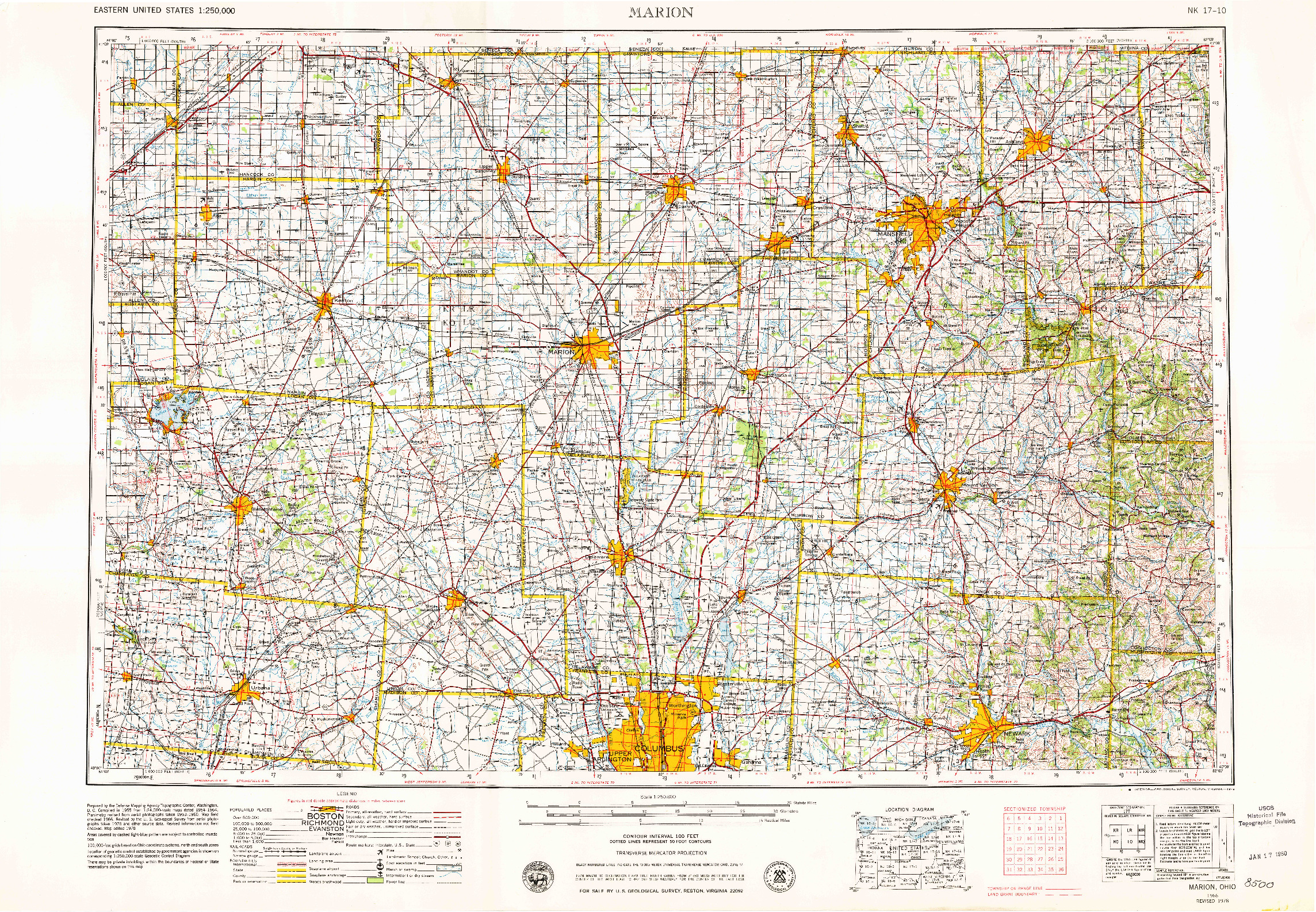 USGS 1:250000-SCALE QUADRANGLE FOR MARION, OH 1966