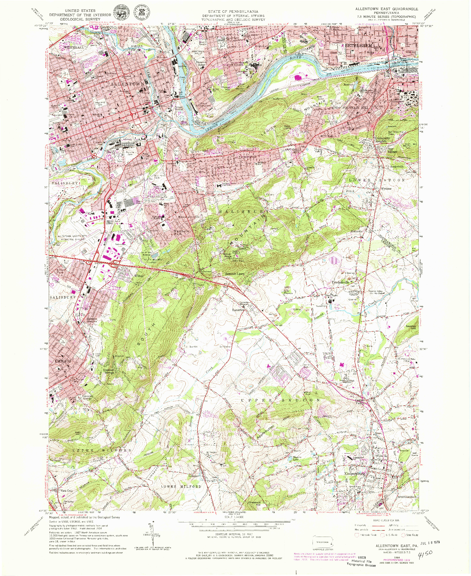 USGS 1:24000-SCALE QUADRANGLE FOR ALLENTOWN EAST, PA 1964