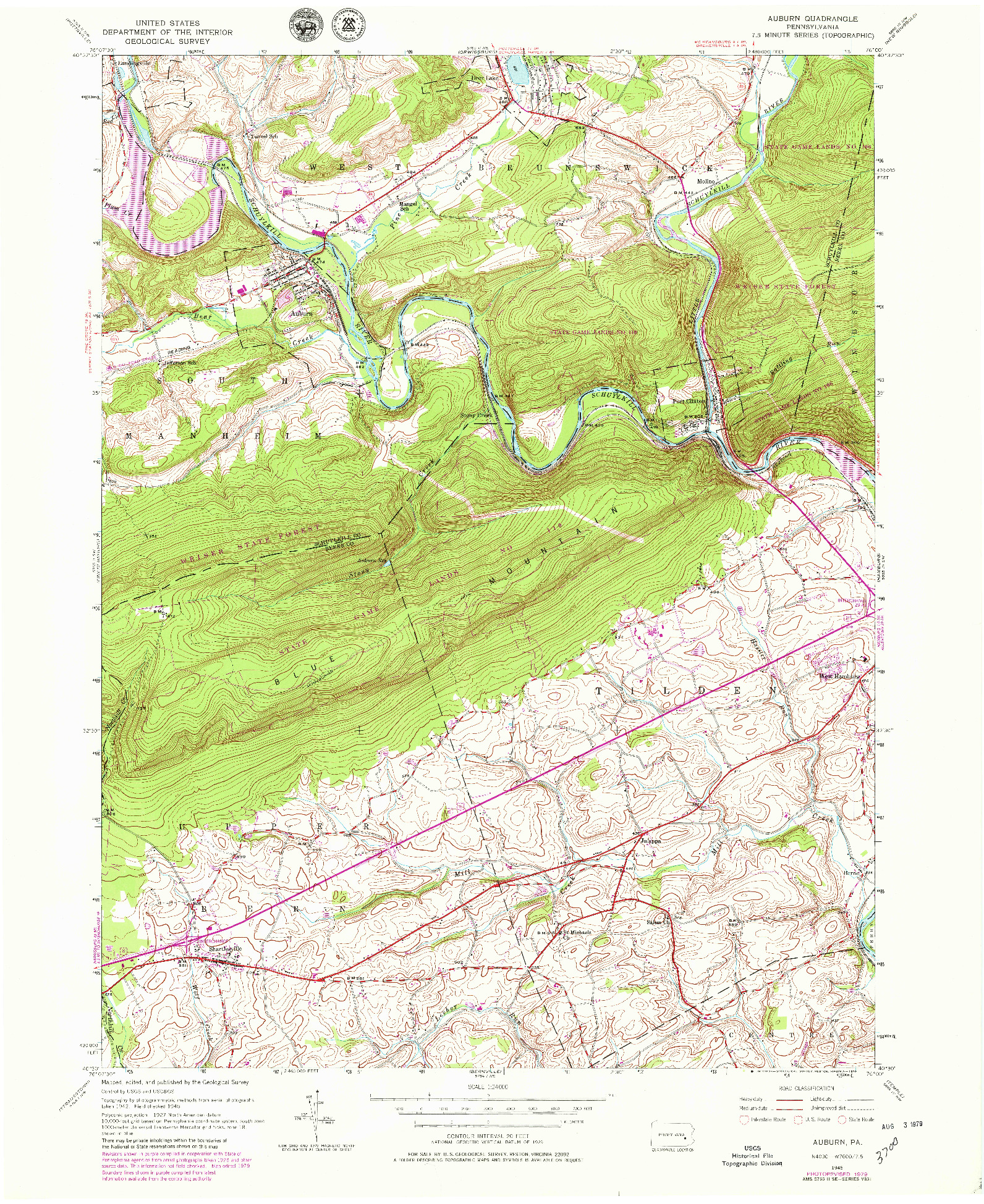 USGS 1:24000-SCALE QUADRANGLE FOR AUBURN, PA 1945