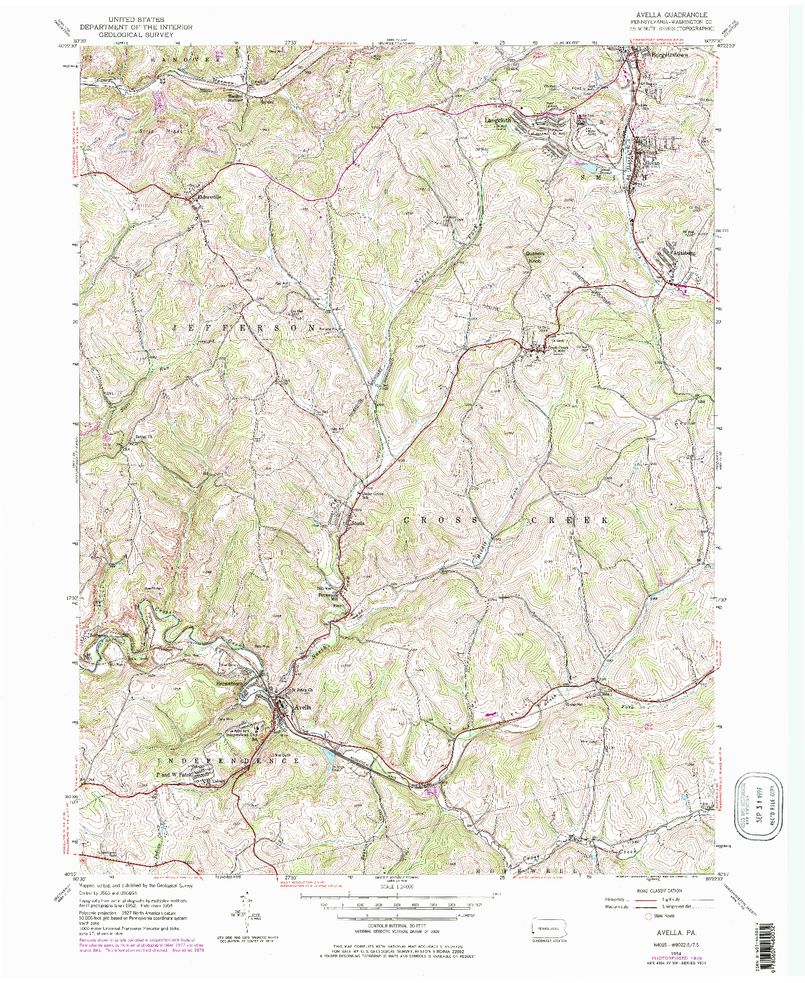 USGS 1:24000-SCALE QUADRANGLE FOR AVELLA, PA 1954