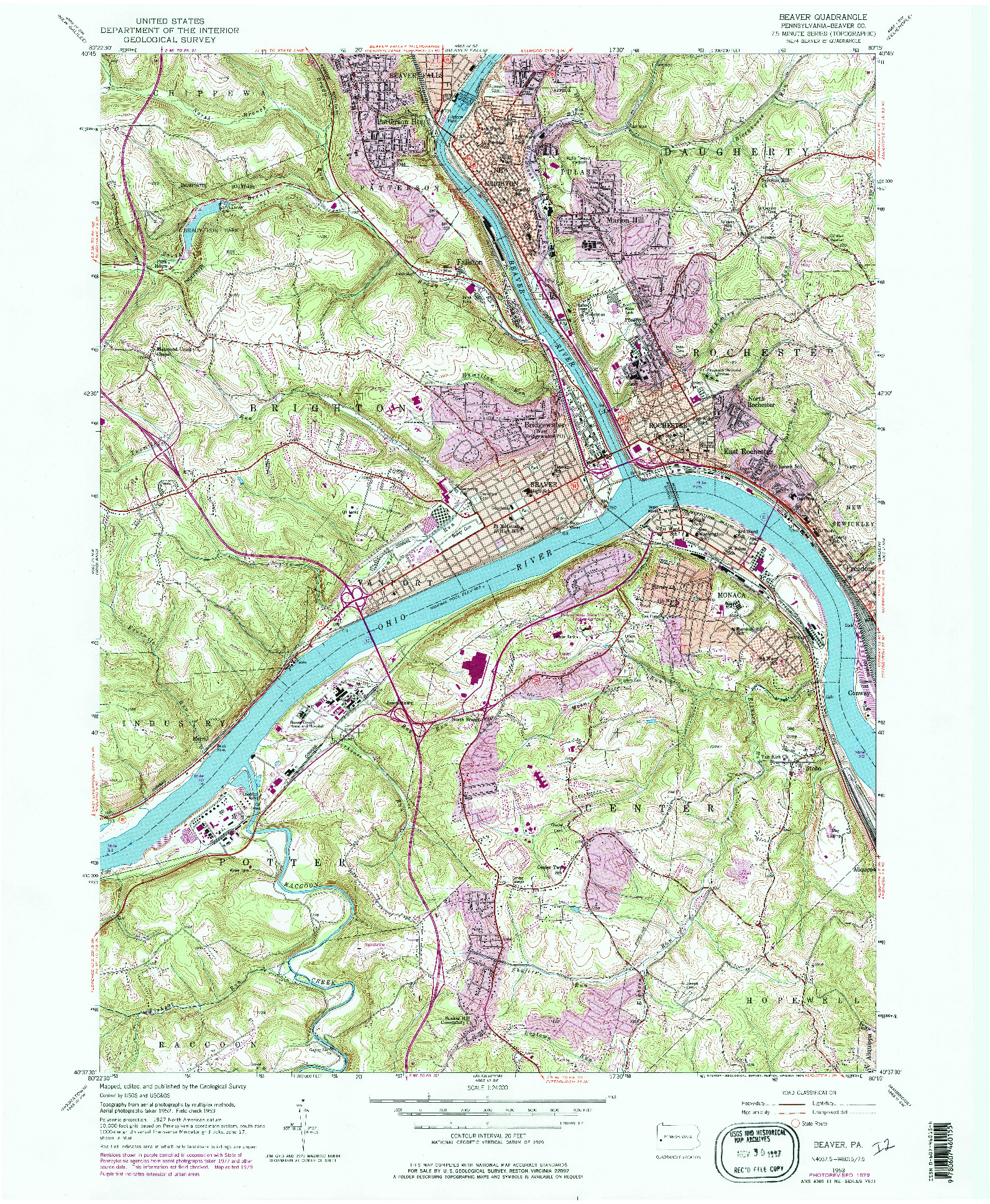 USGS 1:24000-SCALE QUADRANGLE FOR BEAVER, PA 1953